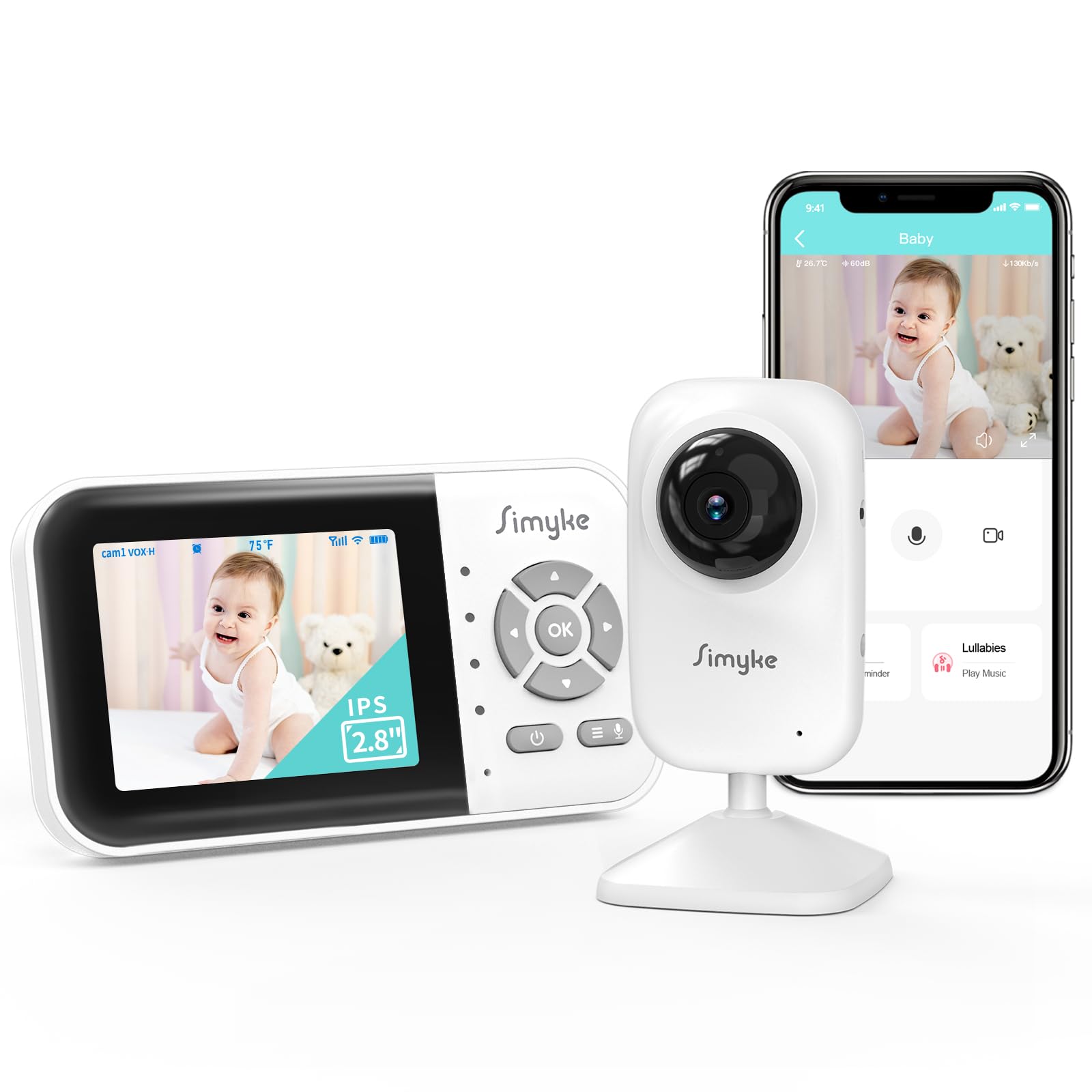 Simyke upgrade video baby monitor display shows quick nursery view for fast checks
