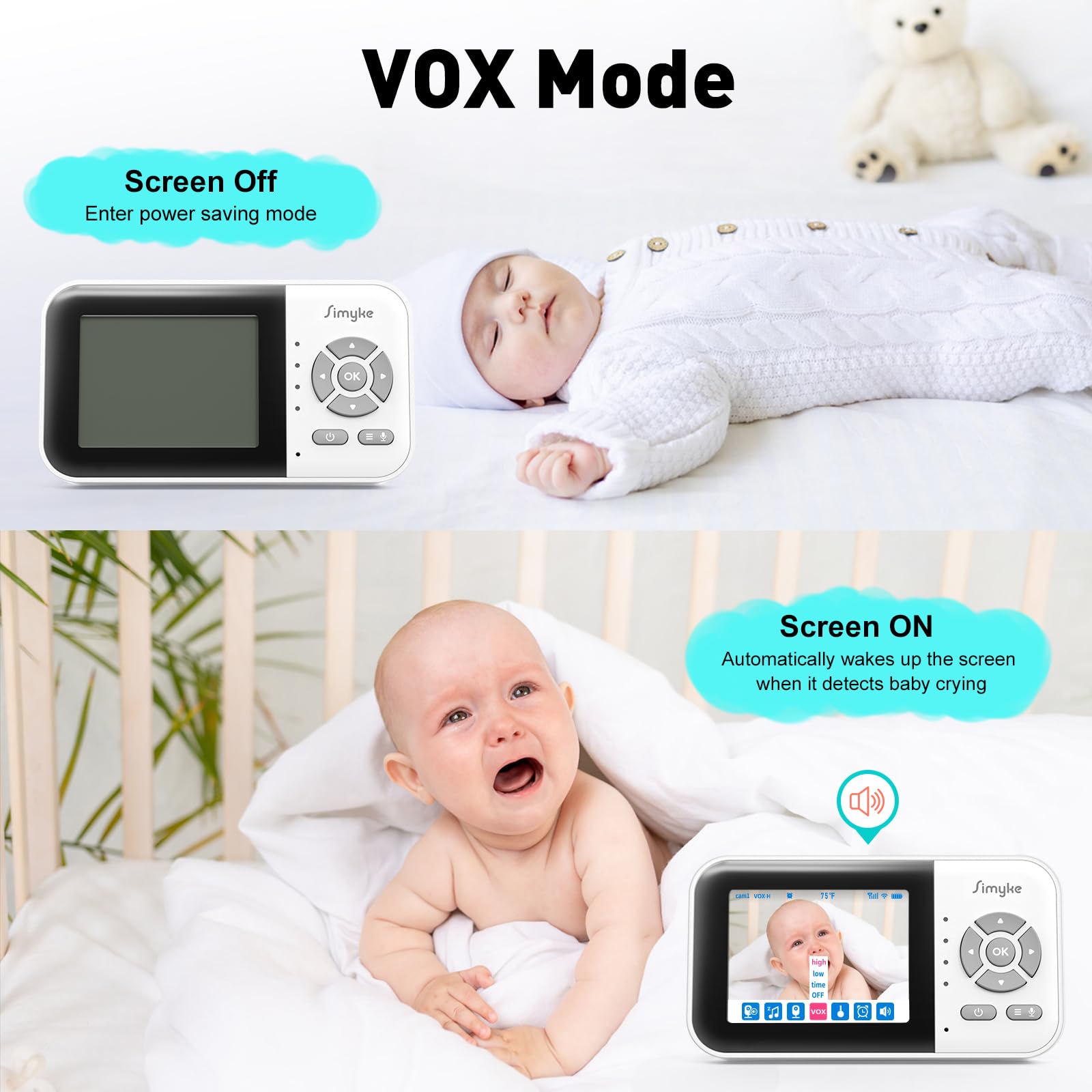 Simyke upgrade video baby monitor four cameras supports full room coverage