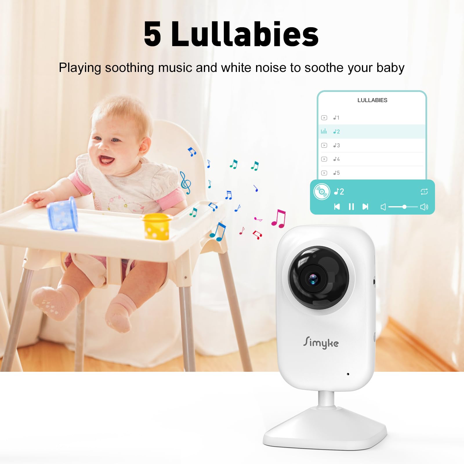 Simyke upgrade video baby monitor lullabies help soothe baby to sleep