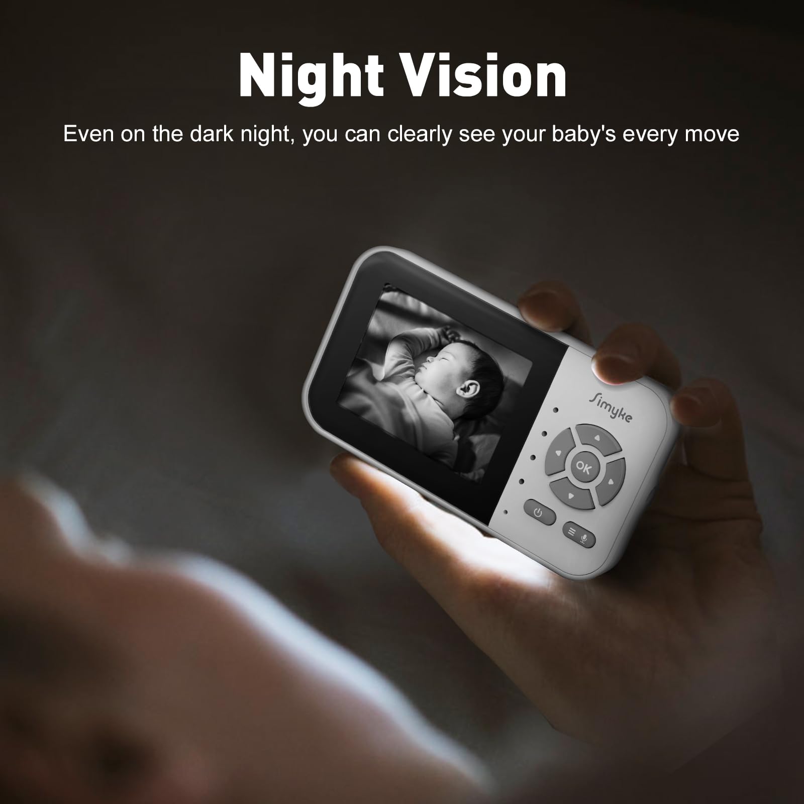 Simyke upgrade video baby monitor VOX mode lights screen only when needed