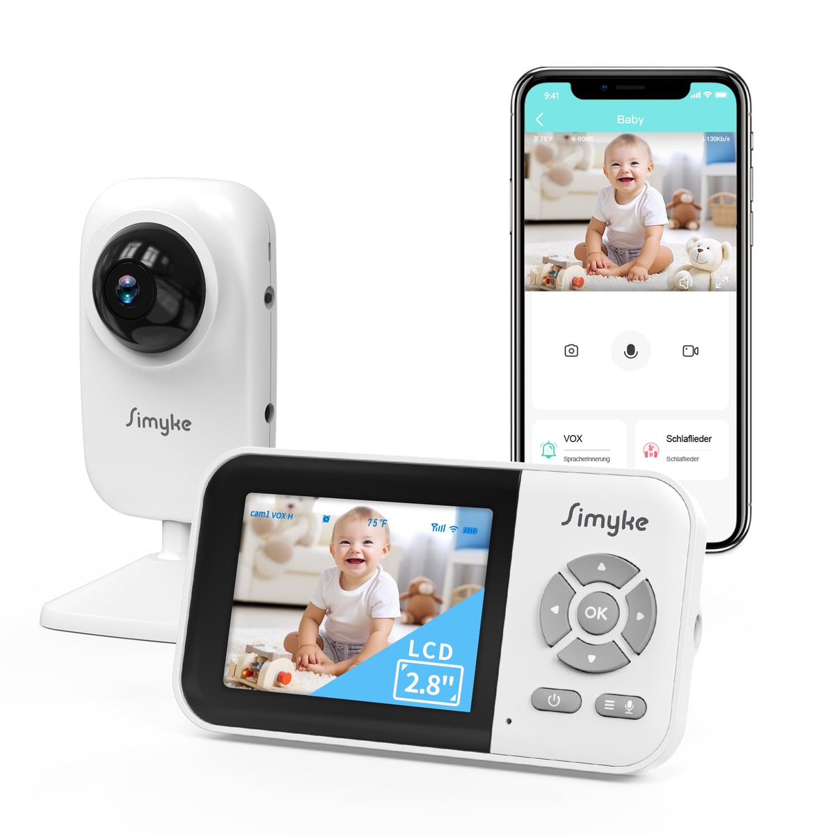 Simyke video monitor long-range view shows clear visibility up to 1200 feet for peace of mind.