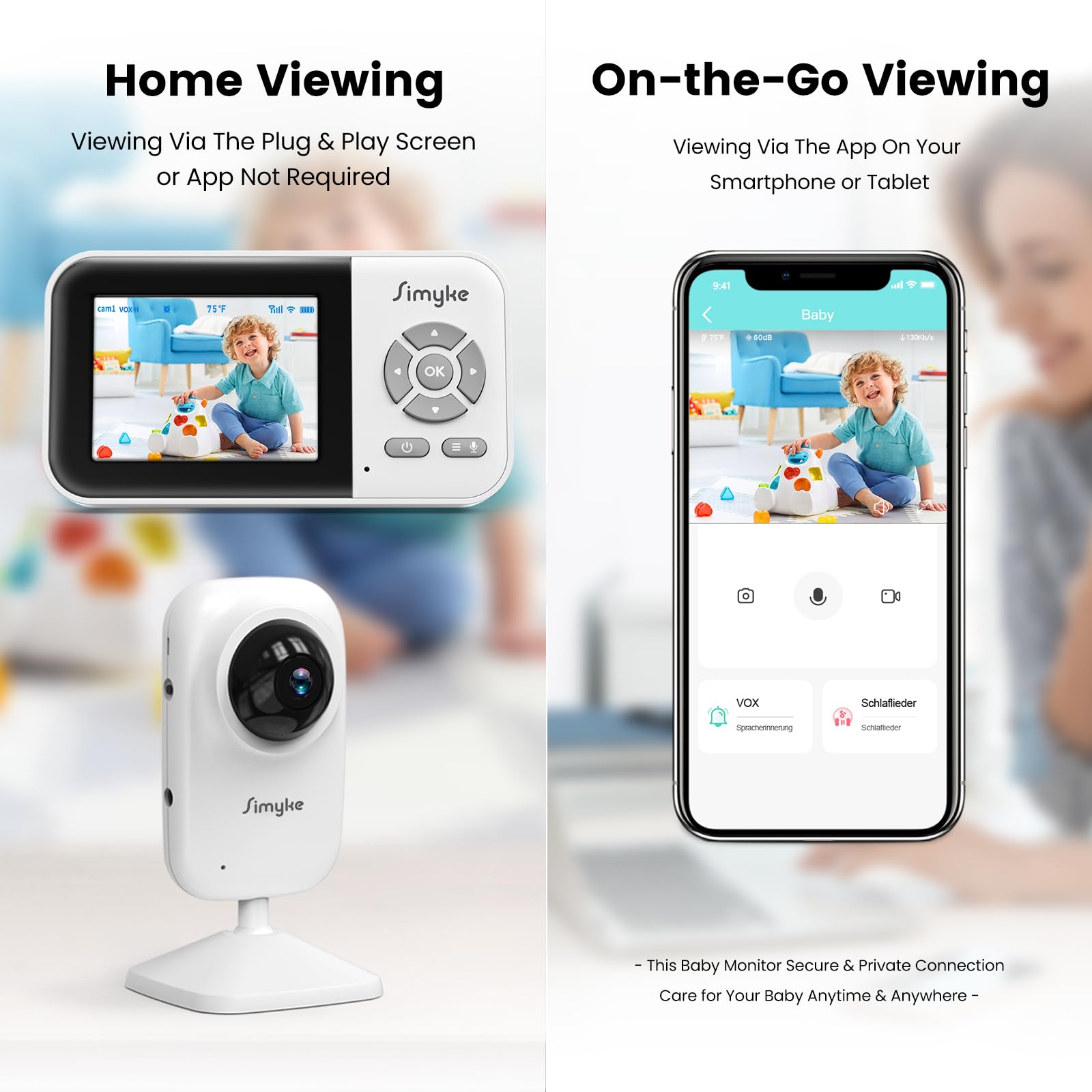 Simyke elderly-care use demonstrates reliable audio and video in care scenarios.