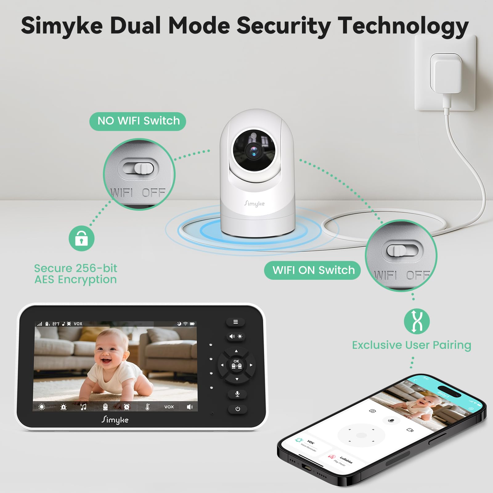 Simyke video monitor night vision for clear low-light monitoring