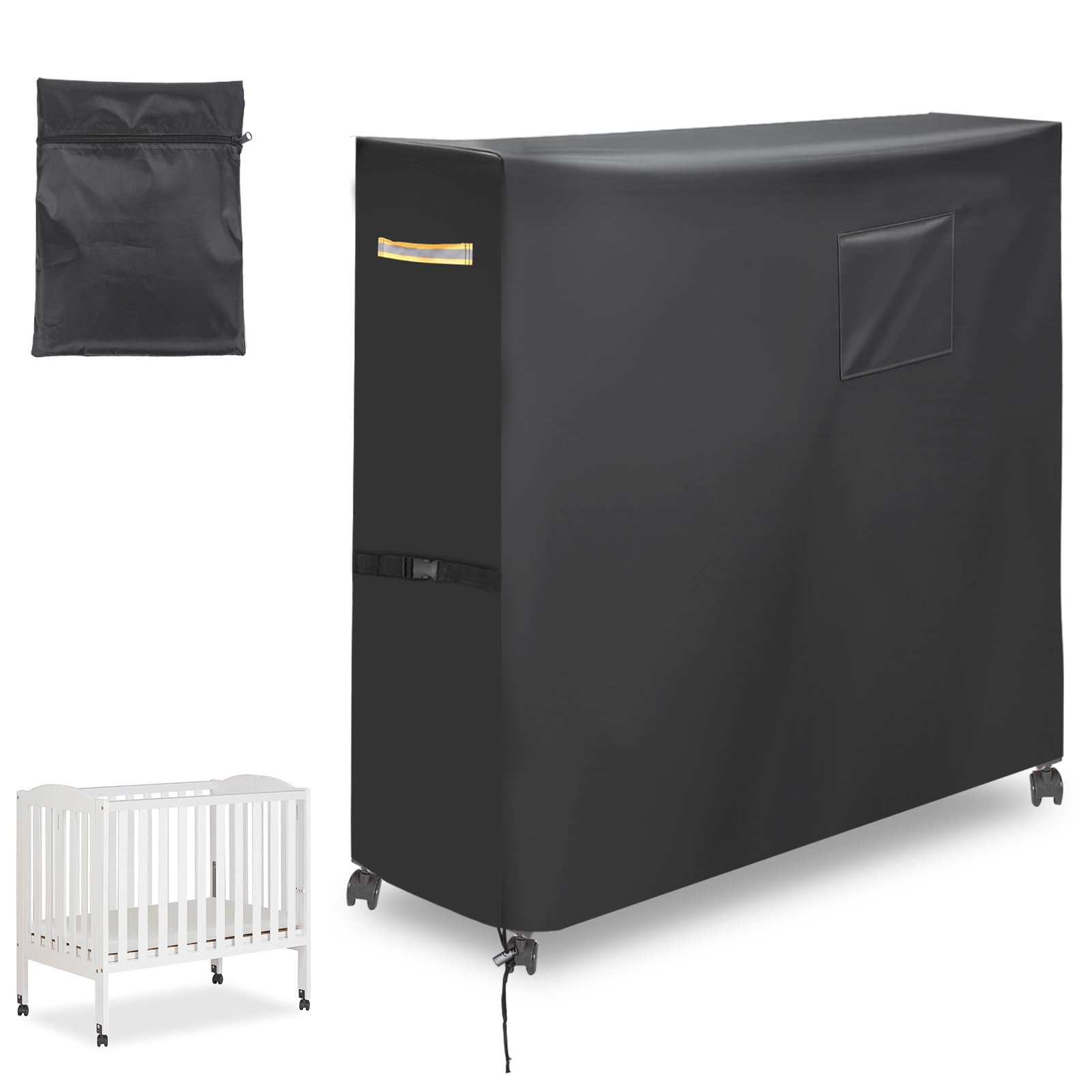 Sinbana crib dust cover over folding crib protects from dents and dust during storage