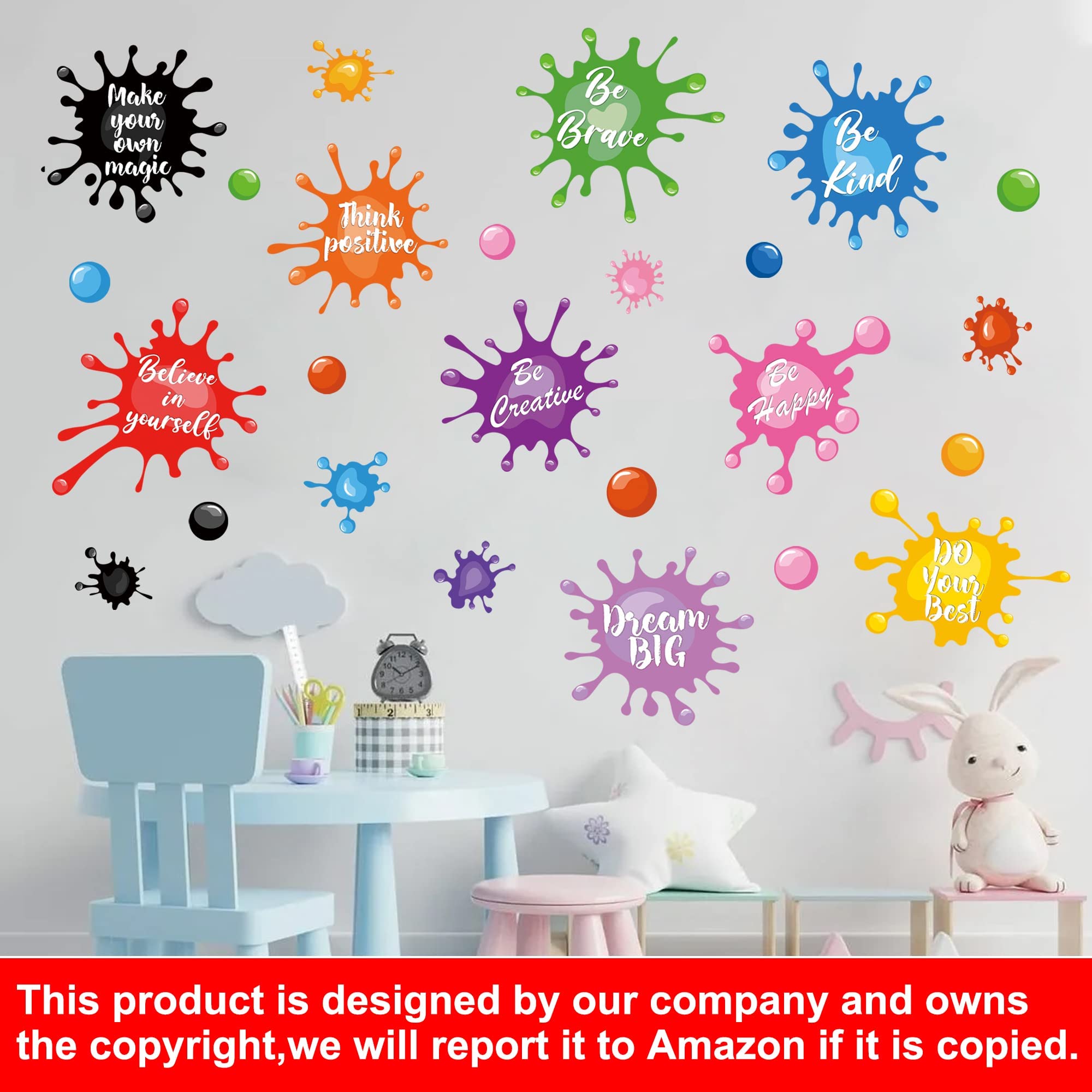 Sinekong inspirational quote wall sticker Be Kind with colorful watercolor splashes in nursery