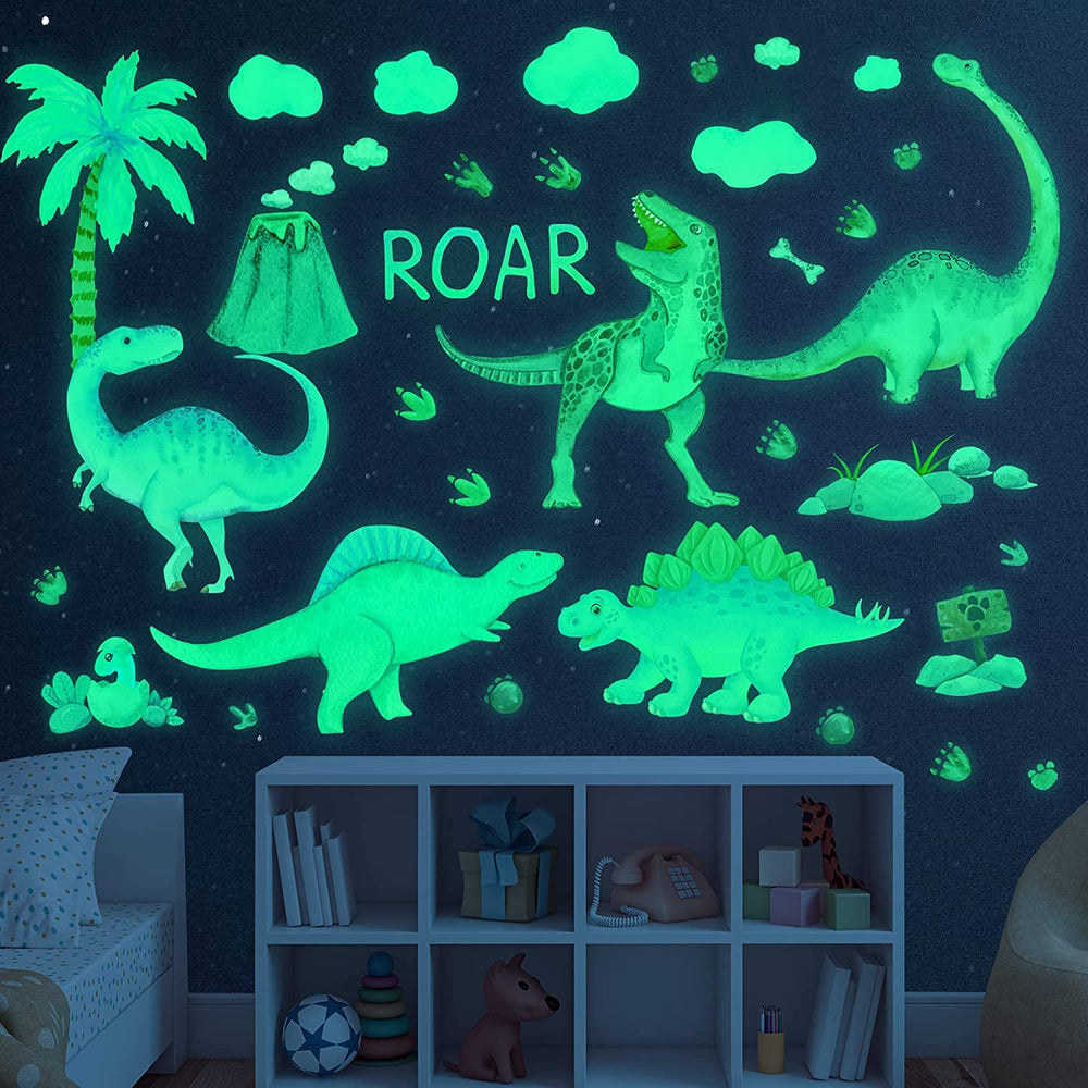 Sinekong watercolor dinosaurs glow softly in daylight for vibrant wall decor.