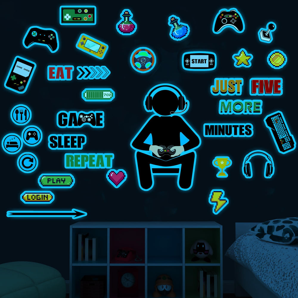 Sinekong gamer wall decal classic gamer boy design enhances playroom vibe.