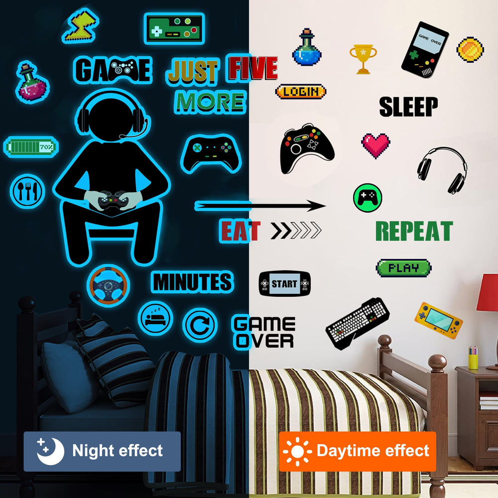 Sinekong gamer wall decal game-component collage adds dynamic focus.