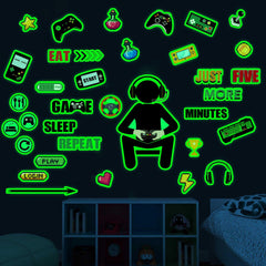 Sinekong Gamer Wall Decals glow in the dark for vibrant night-time gaming ambience.