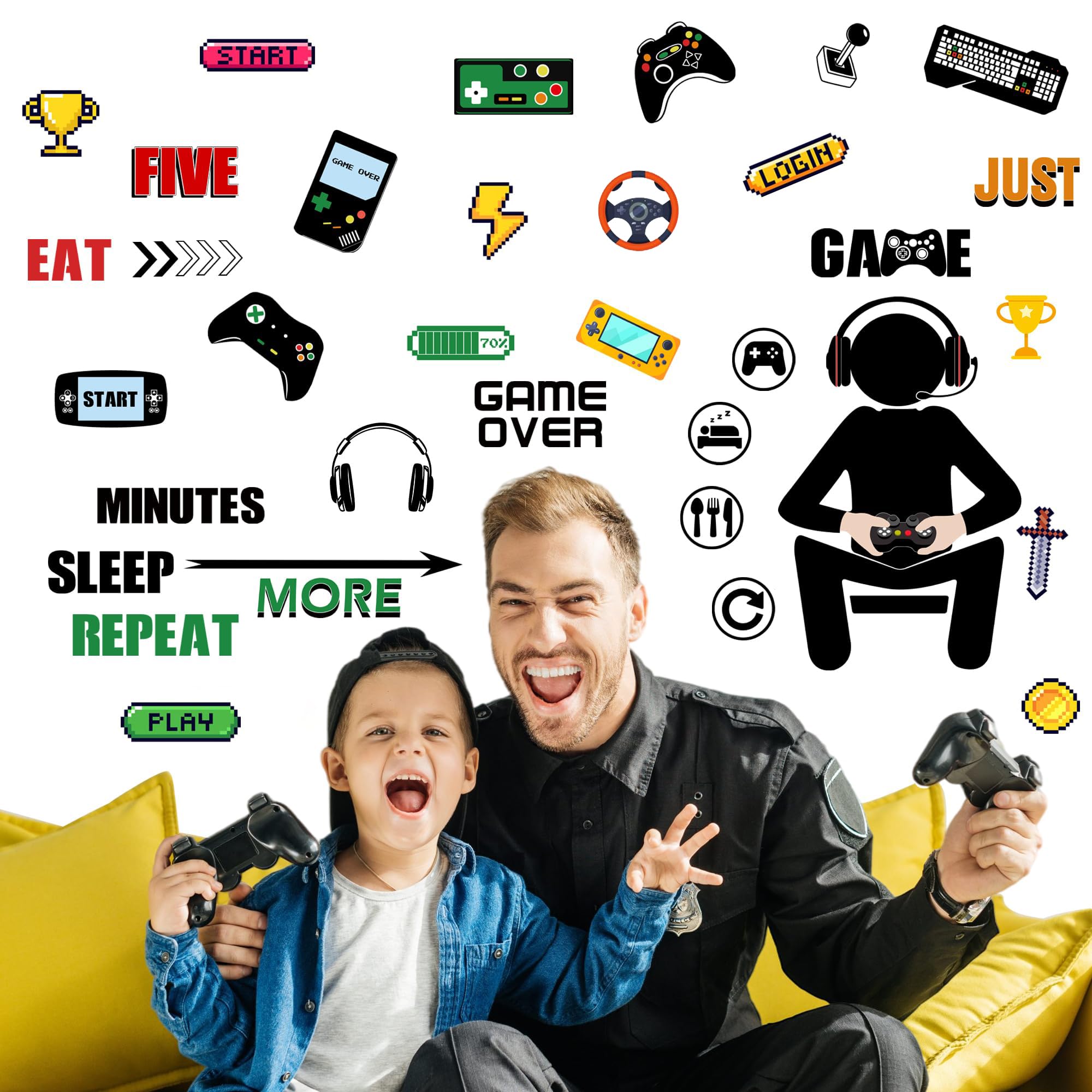 Sinekong gamer wall decals kids bedroom decor supports creative play.