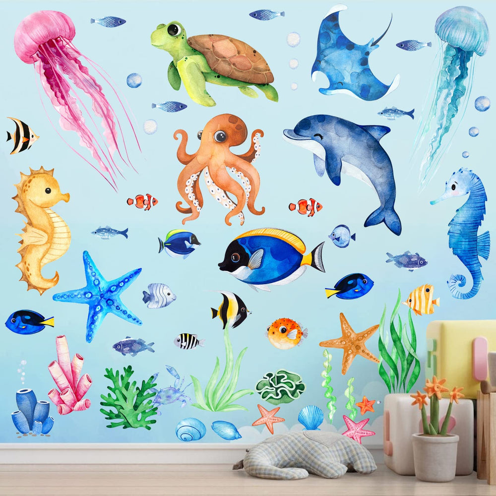 Sinekong bubbles decal adds airy ocean ambiance to bathroom or classroom