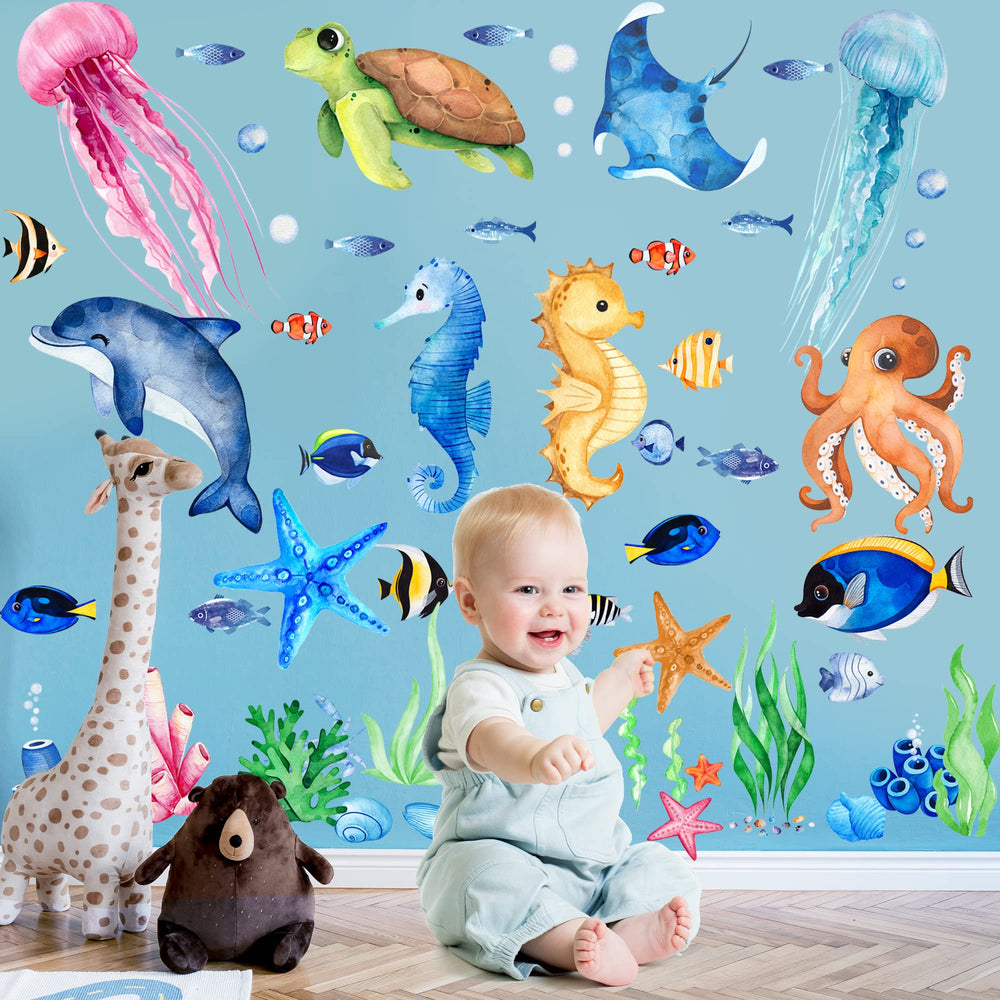 Sinekong small fish decal creates dynamic reef scene on walls