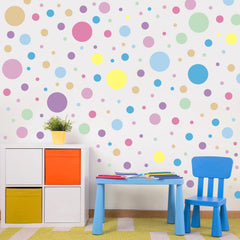 Sinekong polka-dot wall decals pastel bundle closeup; vivid dots spark creativity in playrooms.