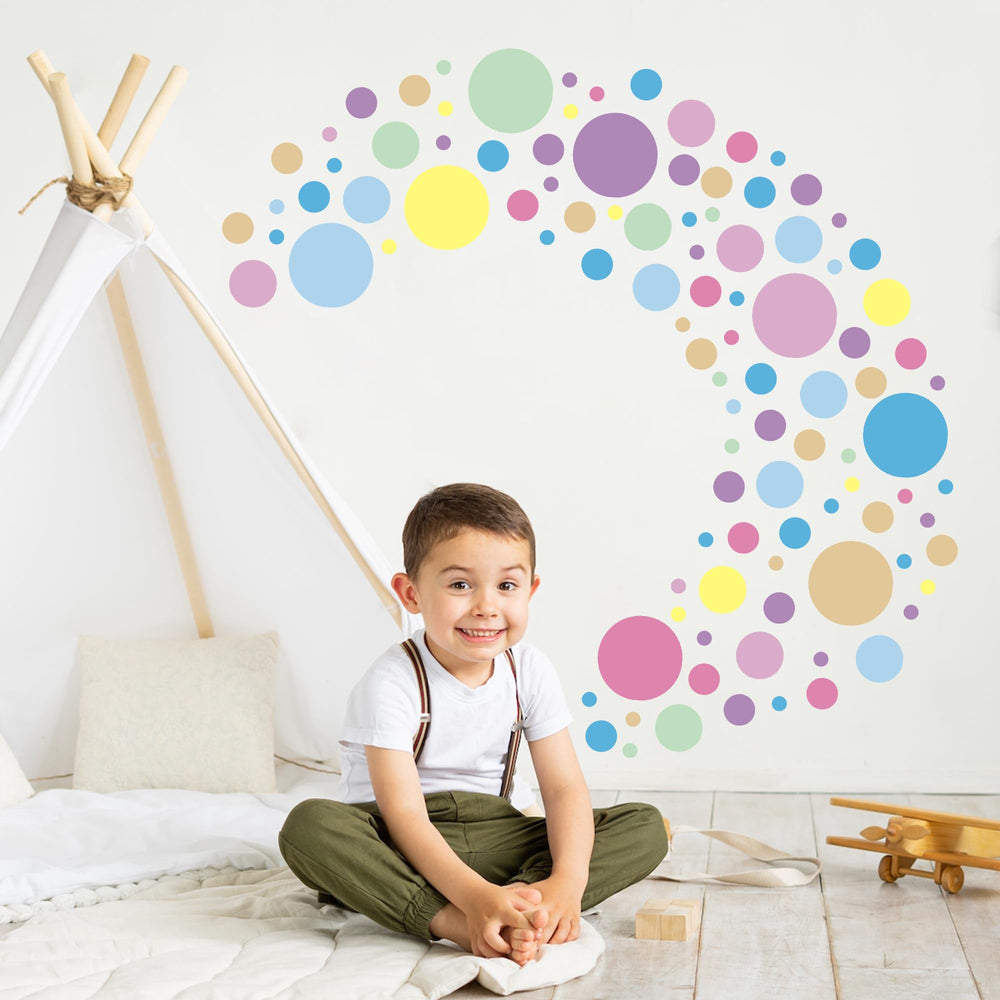 Sinekong polka-dot wall decals pastel classroom-art; fosters color recognition and cheerful learning areas.