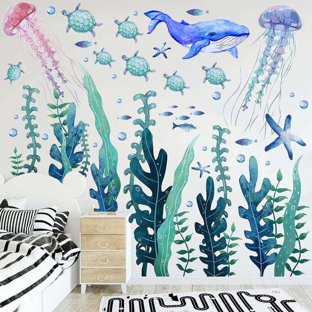 Sinekong Sea Wall Decals glow-in-the-dark—nighttime ocean ambiance for bath or bedroom.