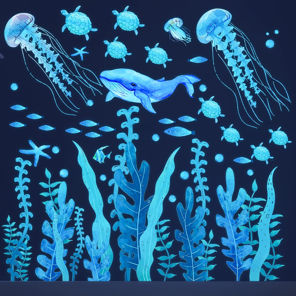 Sinekong Sea Wall Decals seaweed scene enhances kids' room with ocean vibe and glow.