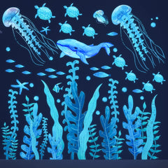 Sinekong Sea Wall Decals seaweed scene enhances kids' room with ocean vibe and glow.