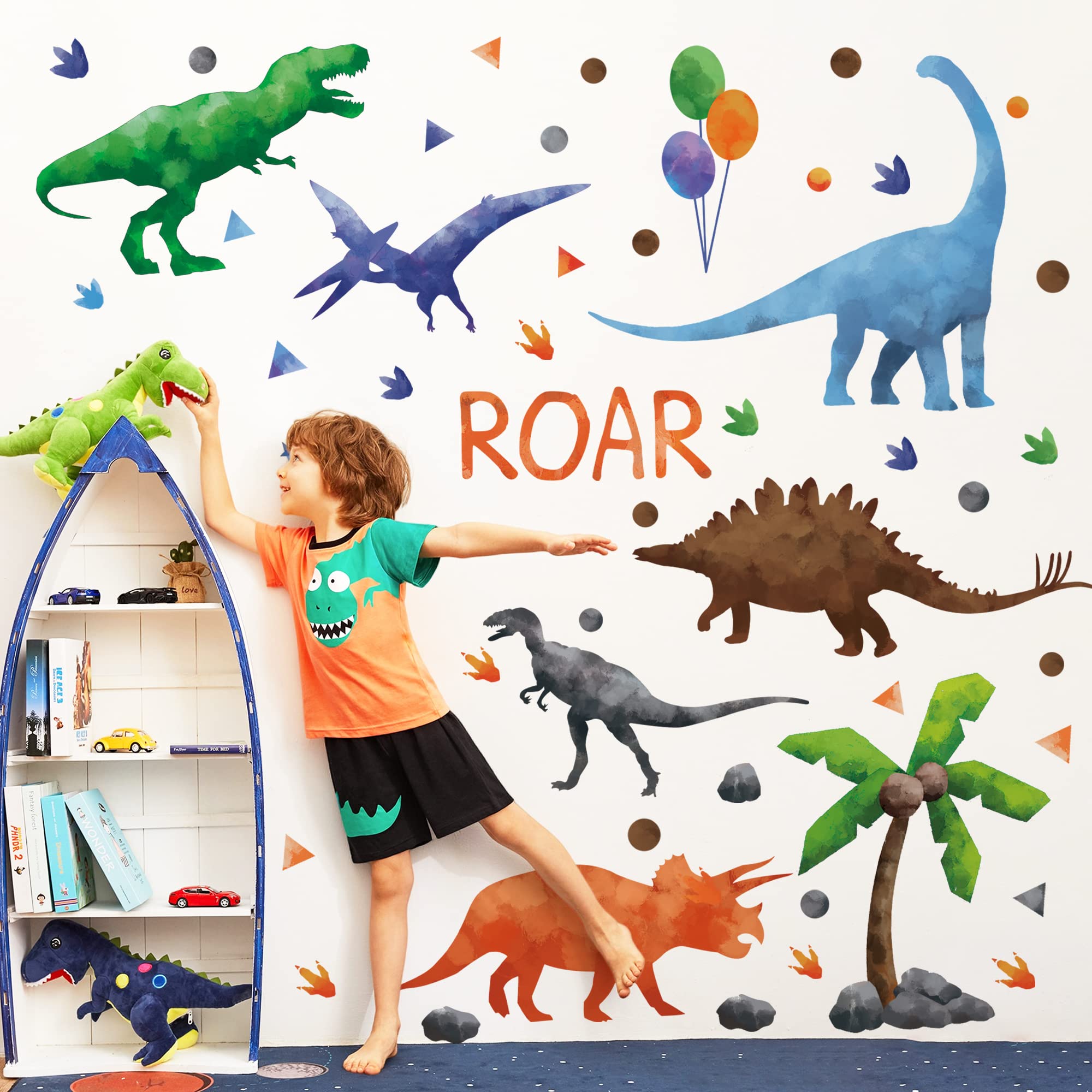 Sinekong watercolor dinosaur wall decals balloon accents add whimsy and color to playrooms or nurseries