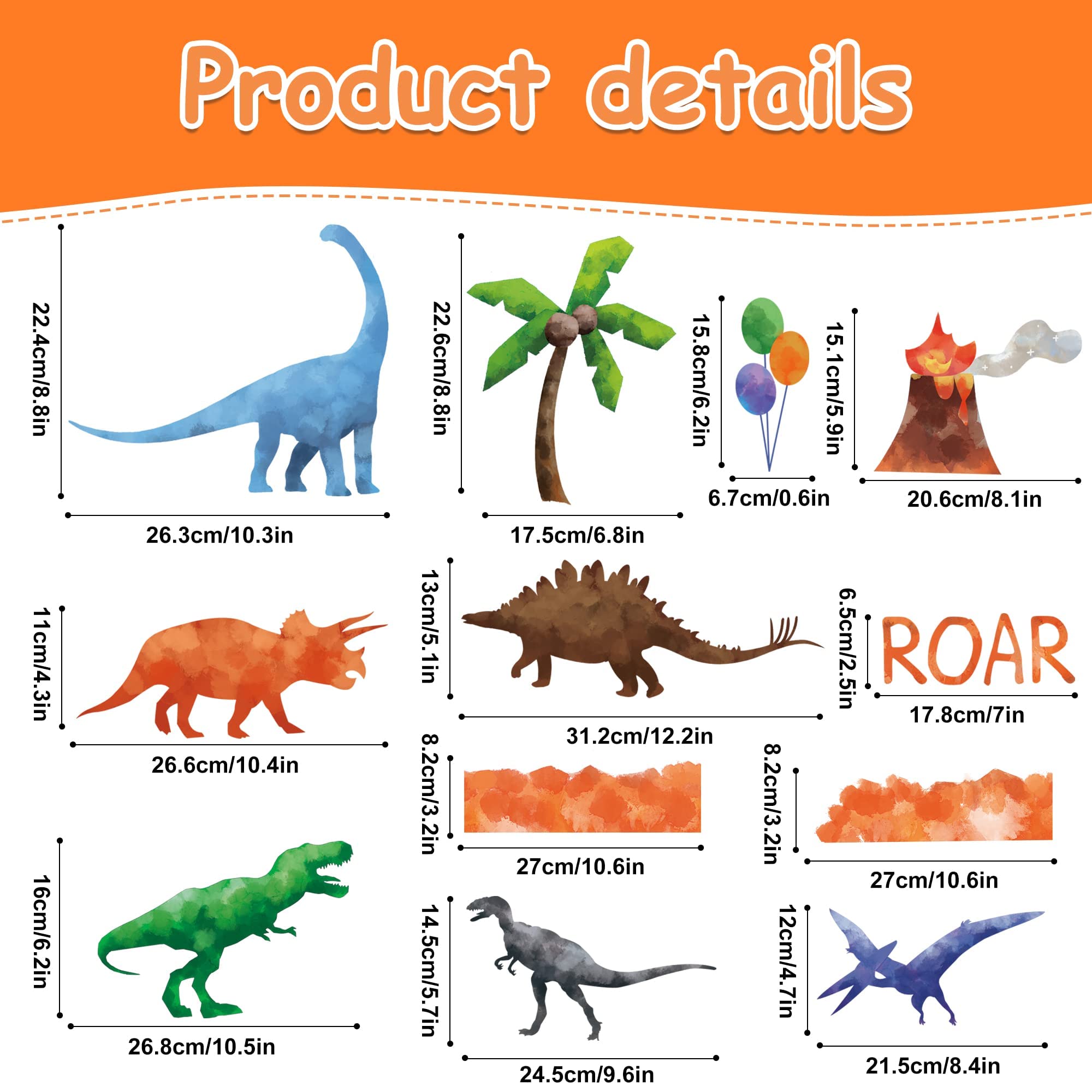 Sinekong watercolor dinosaur wall decals palm trees add tropical charm and a playful learning backdrop