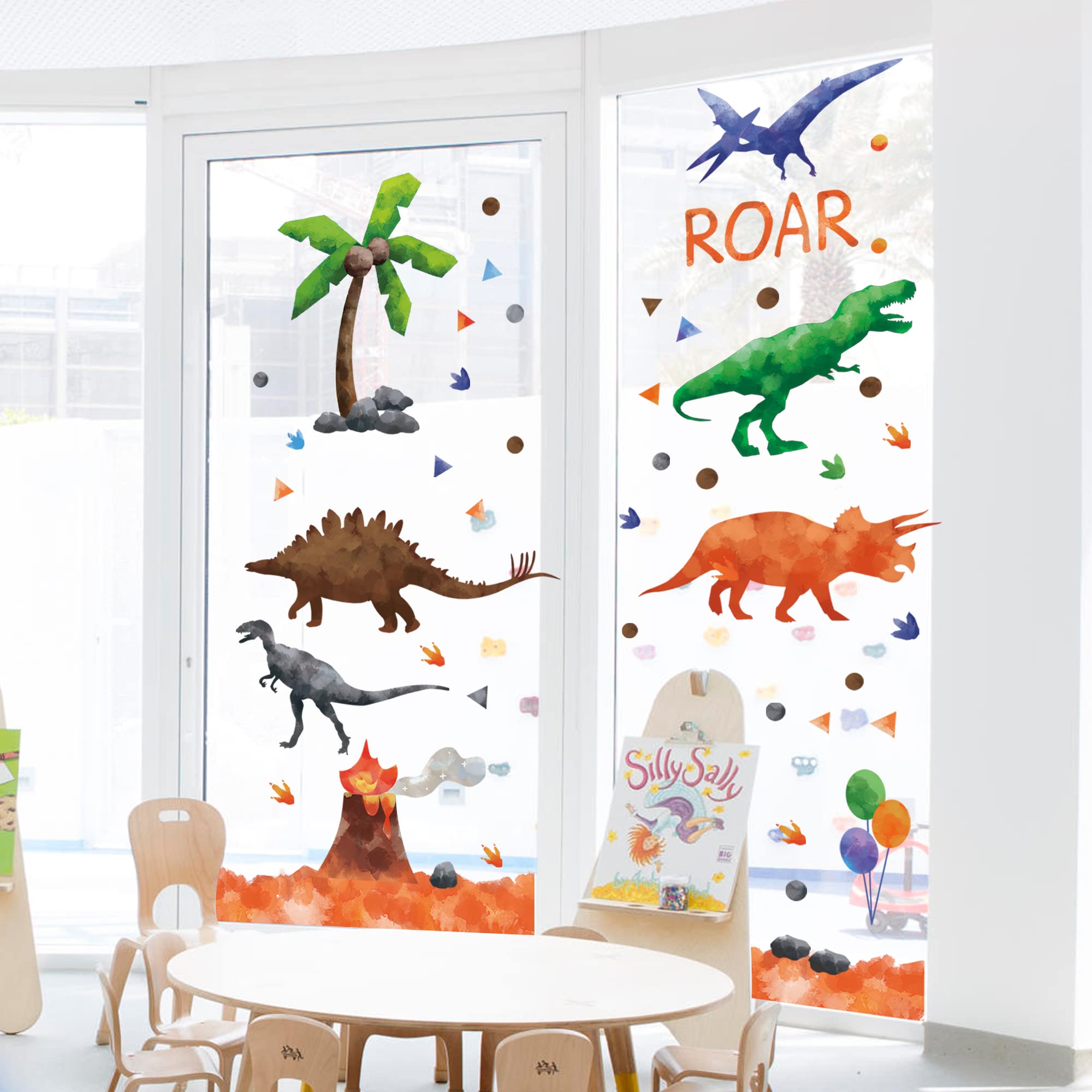 Sinekong watercolor dinosaur wall decals ROAR text provides bold focal points without damaging walls