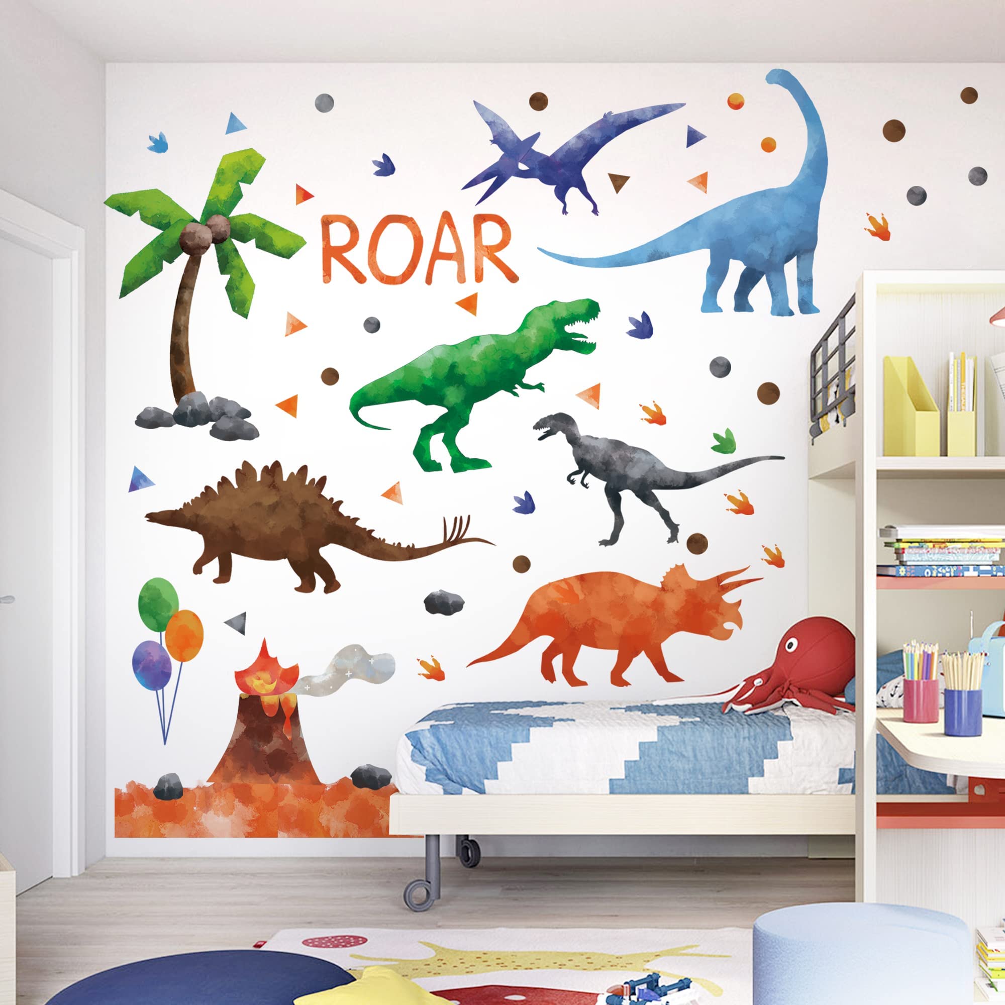 Sinekong watercolor dinosaur wall decals kids room decor that is removable and residue-free
