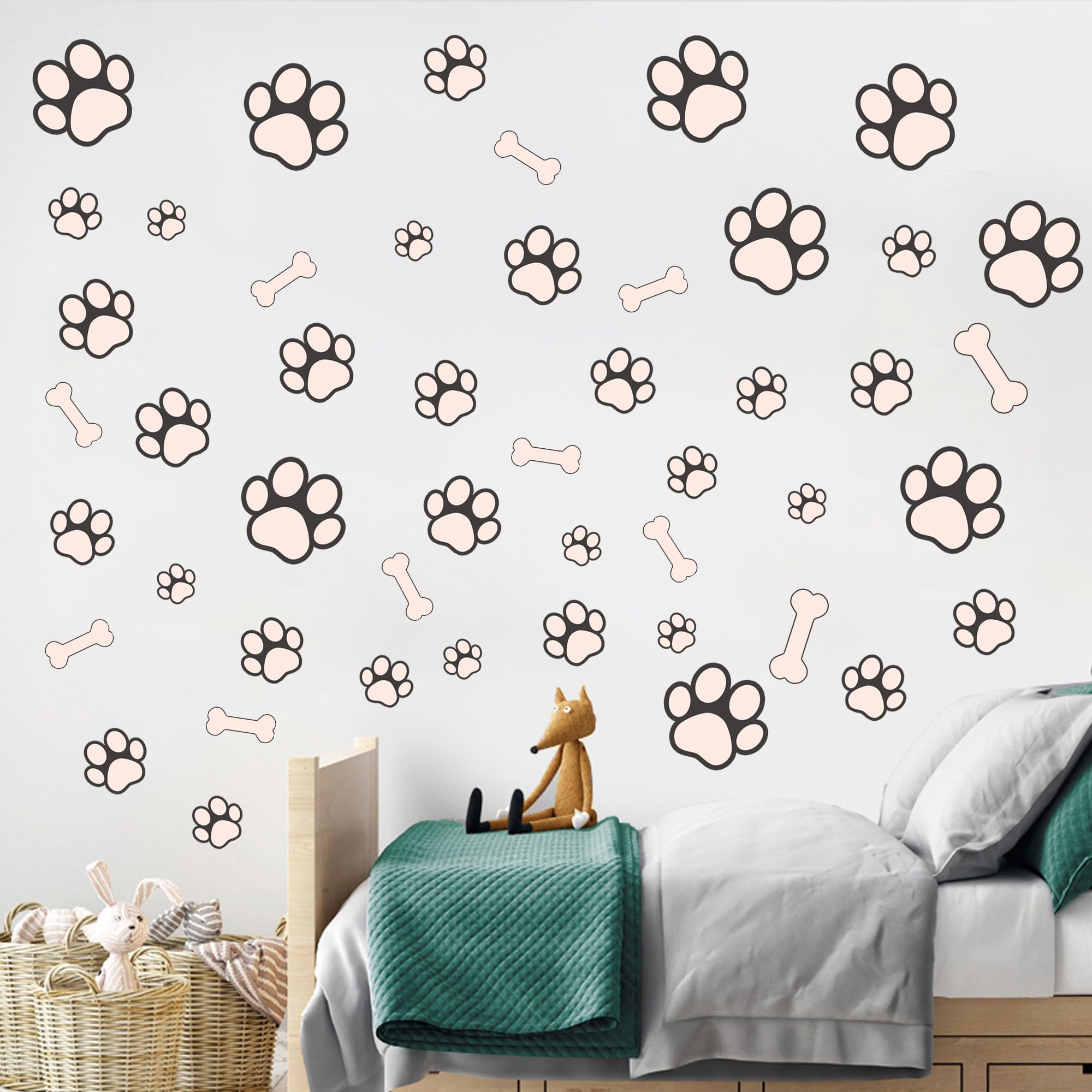 Sinekong watercolor-style paw and bone decals add charming, durable wall art.