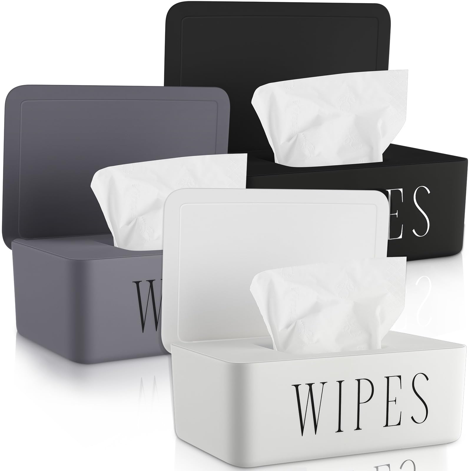 Singhoow wipes dispenser set in black, white, gray with moisture-sealing lid for easy access.