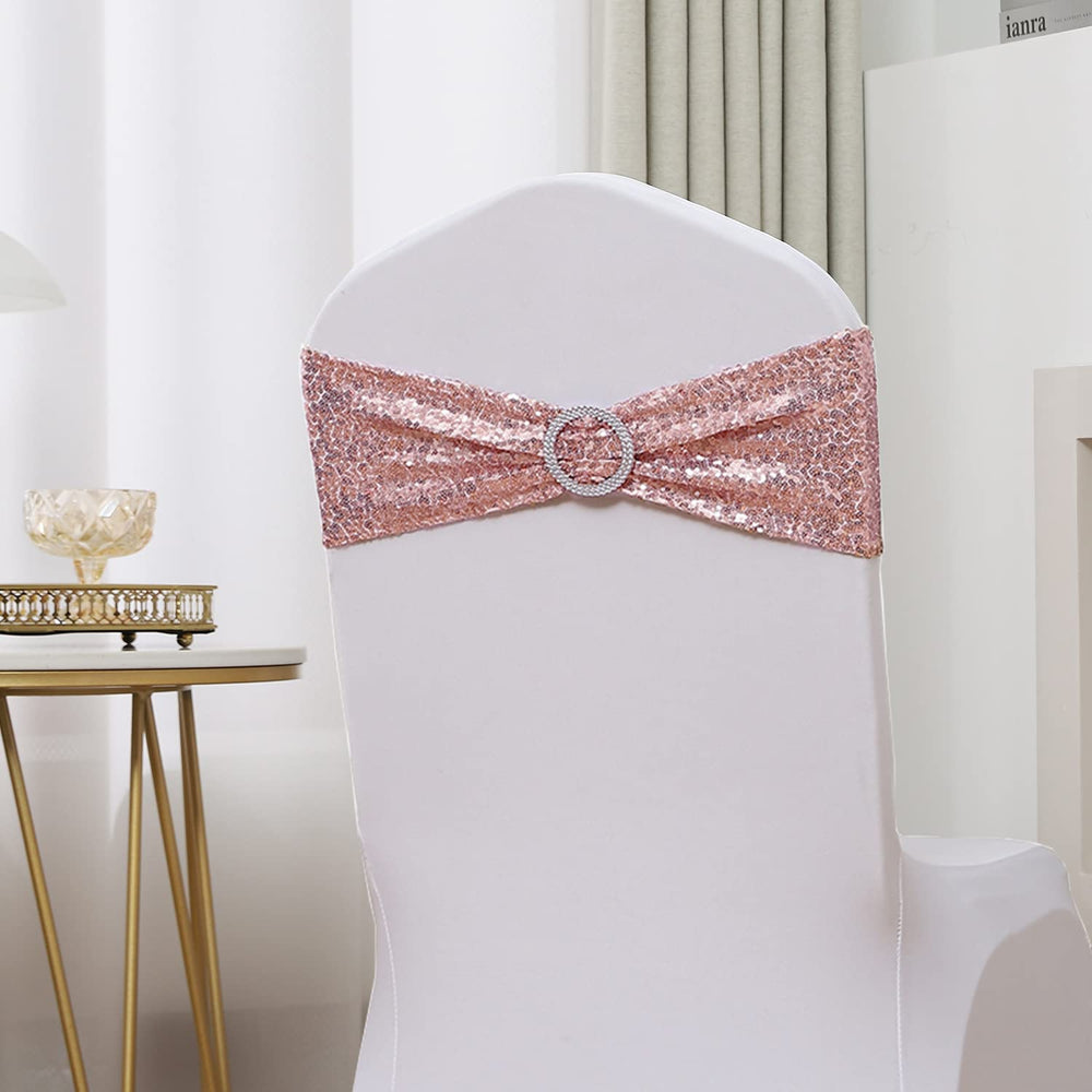 SINSSOWL sequin detail on rose gold chair sash adds luxurious texture