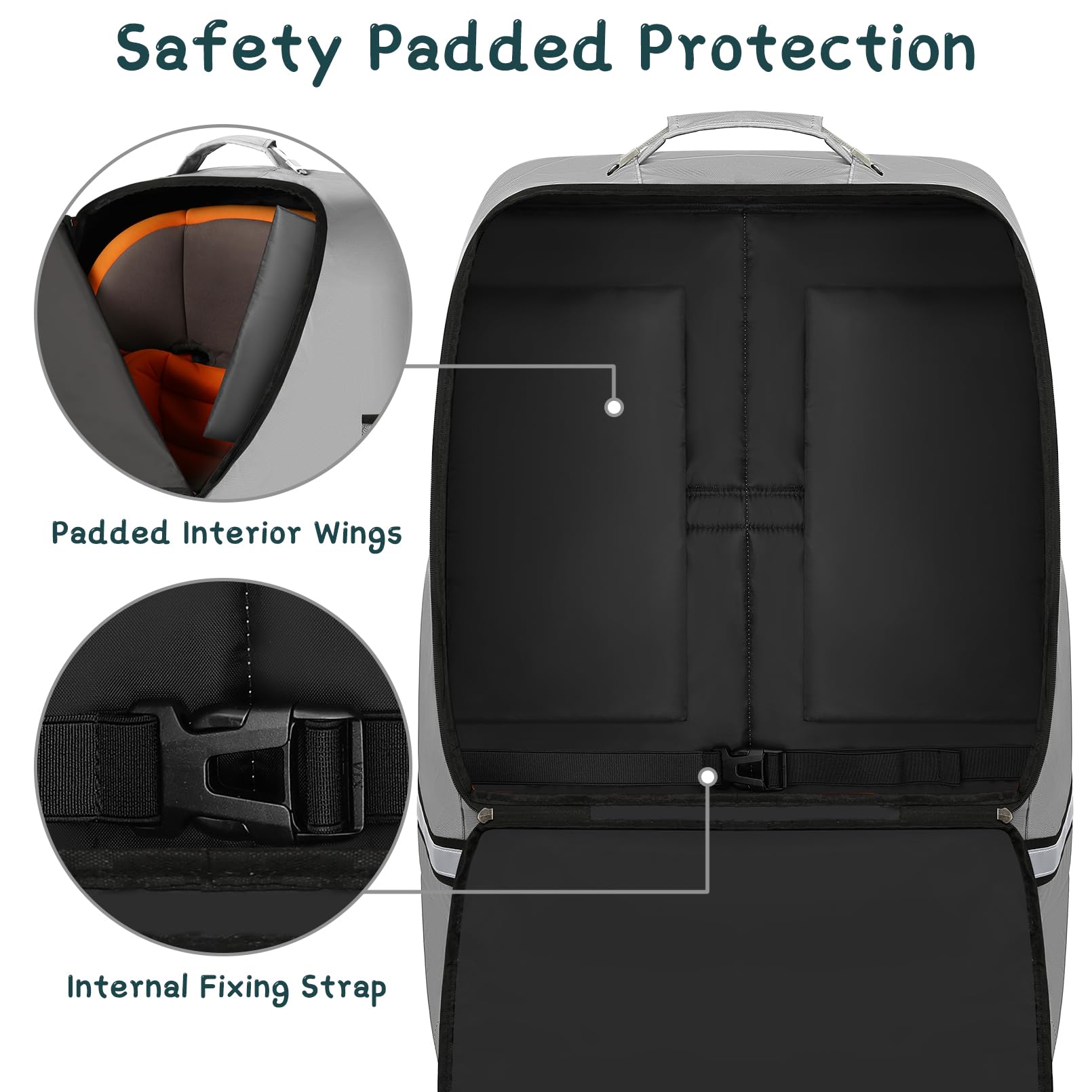 SINVICKO car seat travel bag reflective stripes improve night visibility during travel.