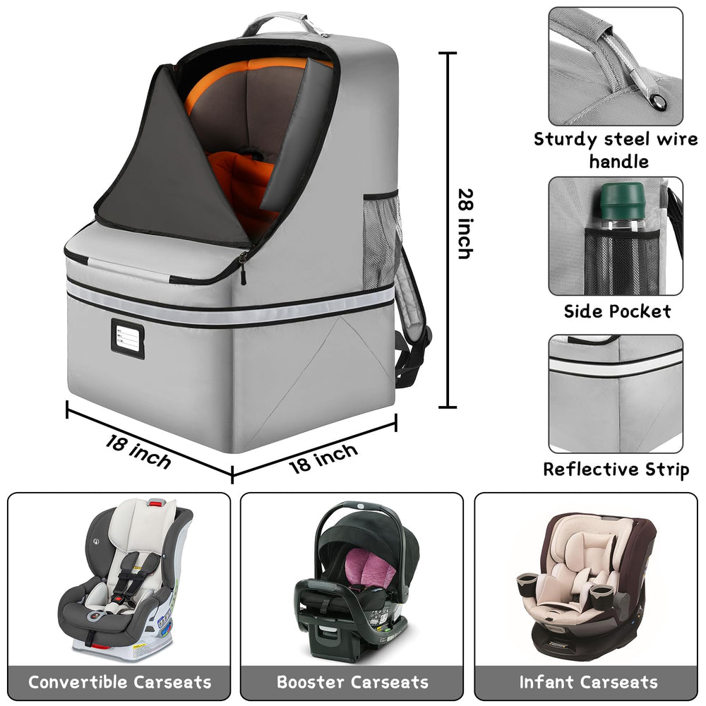 SINVICKO car seat travel bag steel cable handle provides sturdy one-hand carrying.