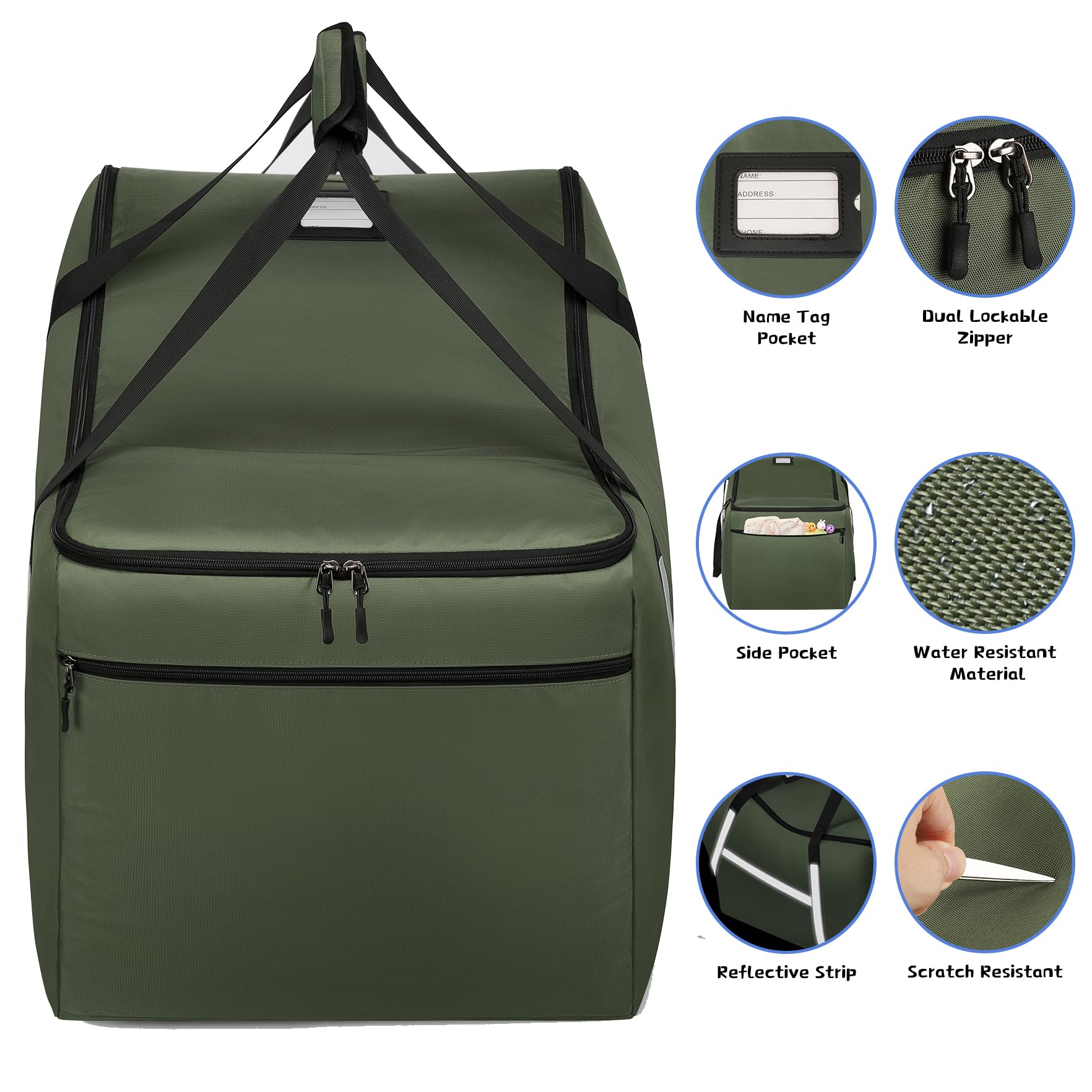 SINVICKO infant car seat travel bag green ergonomic handle aids easy lifting through airports