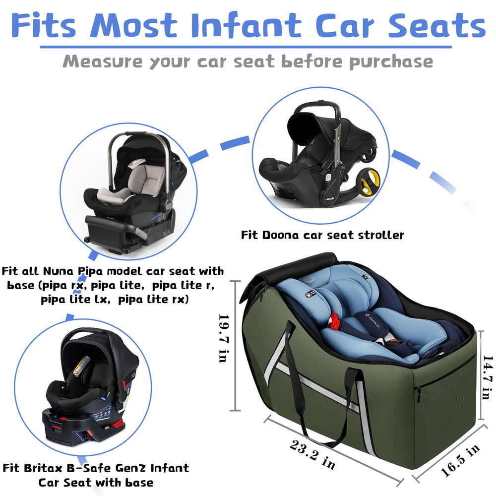SINVICKO infant car seat travel bag green with ID pocket for quick recognition at airports