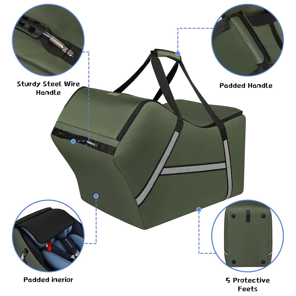 SINVICKO infant car seat travel bag green side pockets hold water bottles and gear