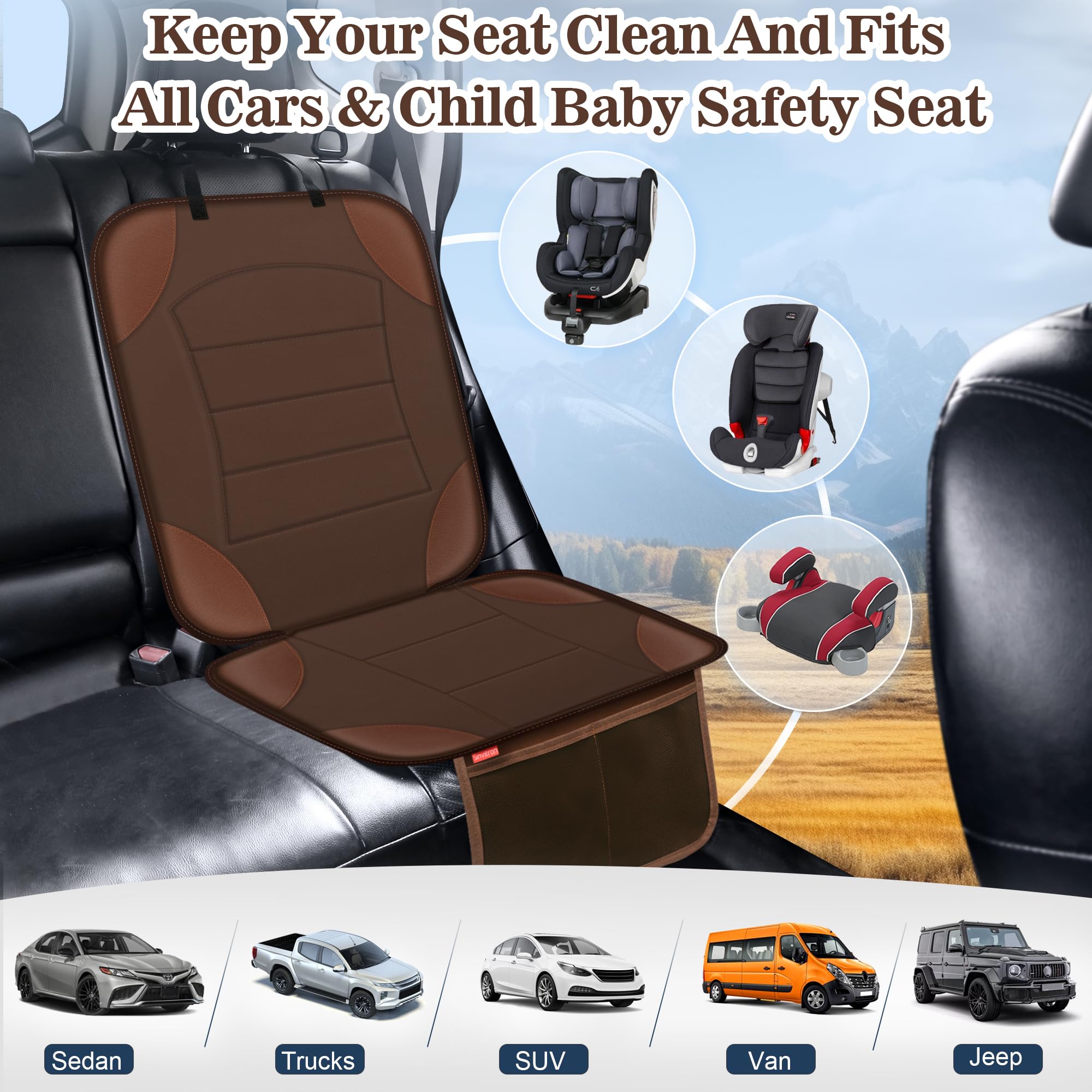 Sinvitron adjustable straps secure-fit brown protector prevents shifting on bumpy rides.