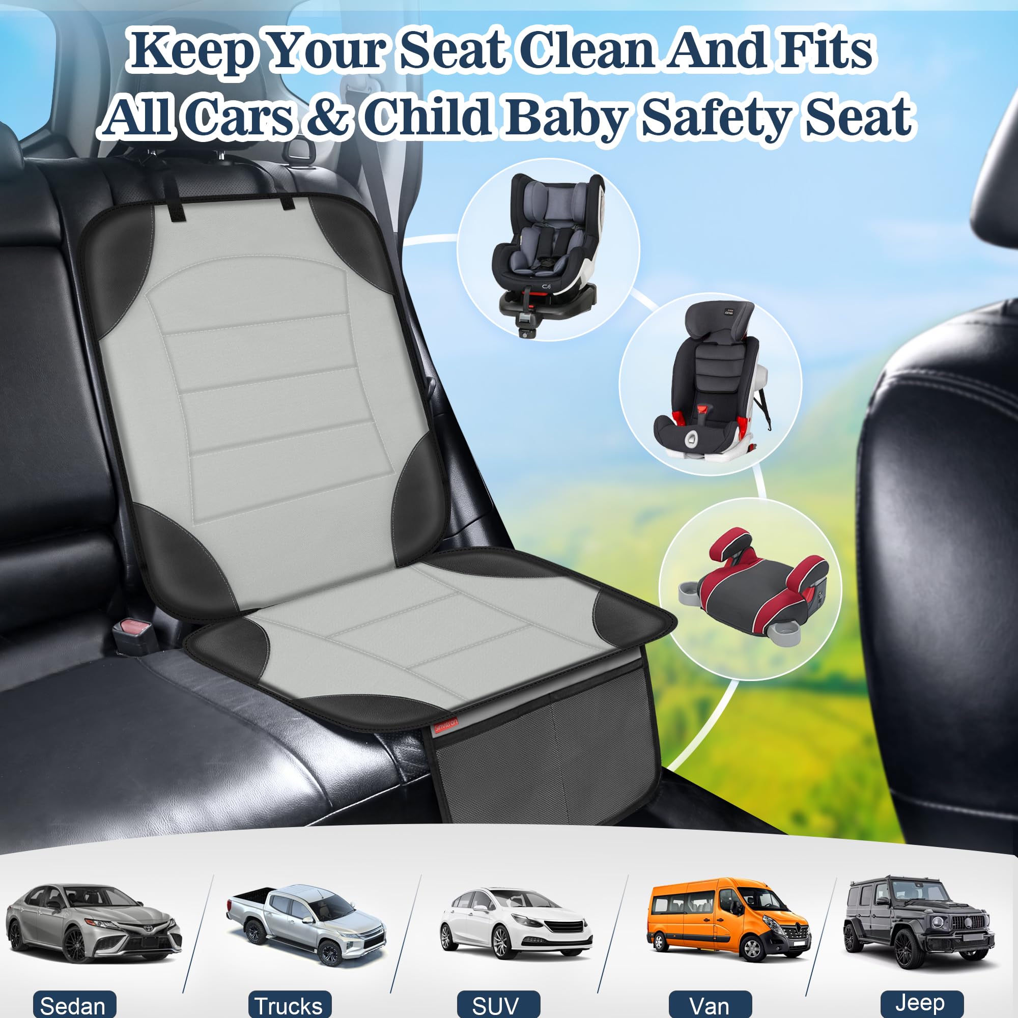 Sinvitron car seat protector with adjustable straps ensures secure, snug fit