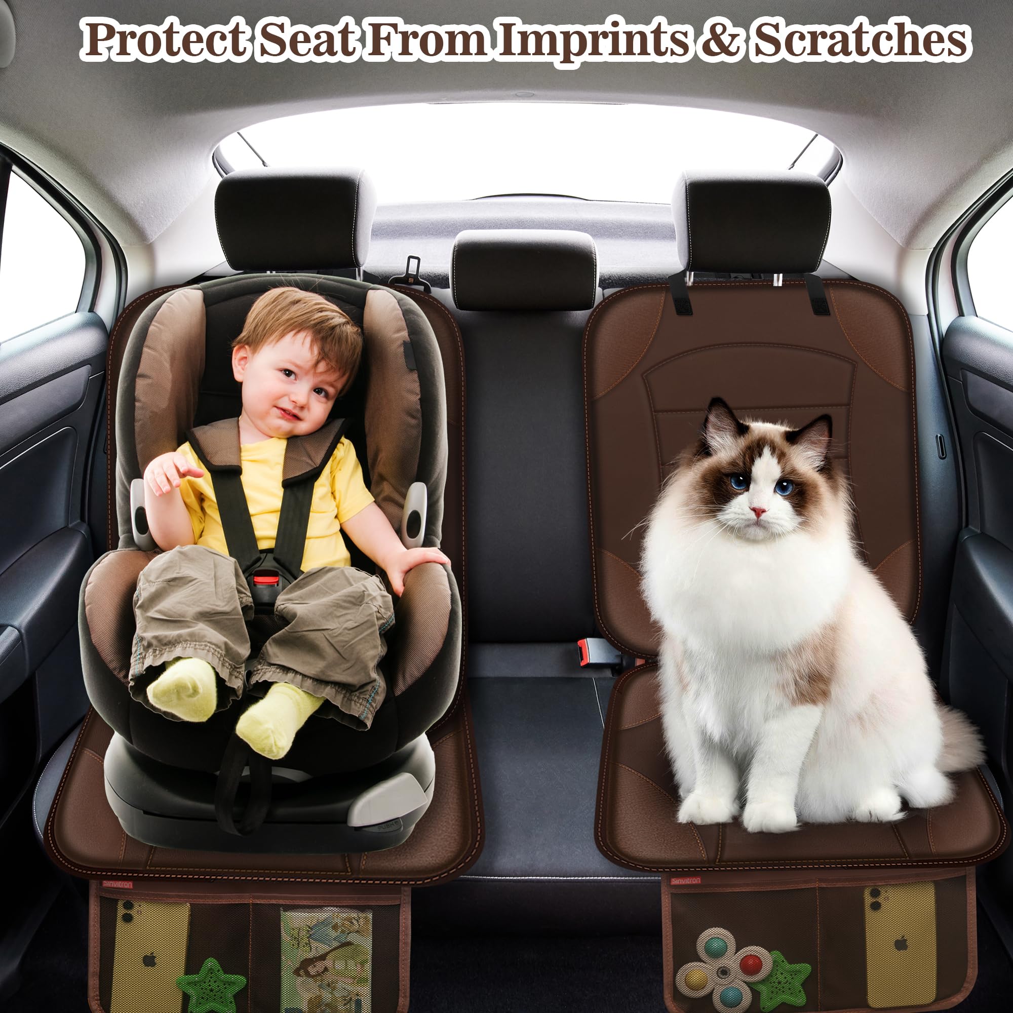Sinvitron car seat protector back view offering full coverage against spills