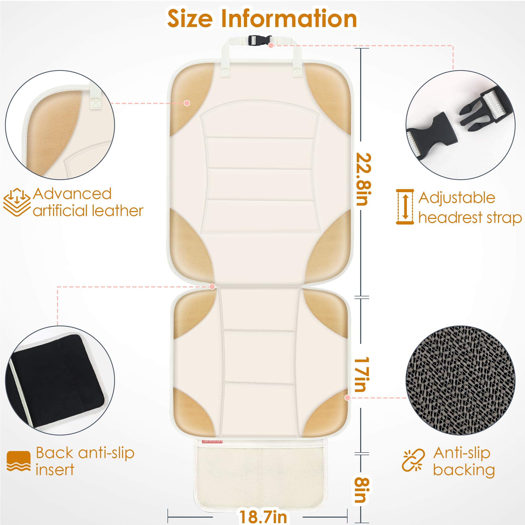 Sinvitron car seat protector mesh pockets highlight extra storage.