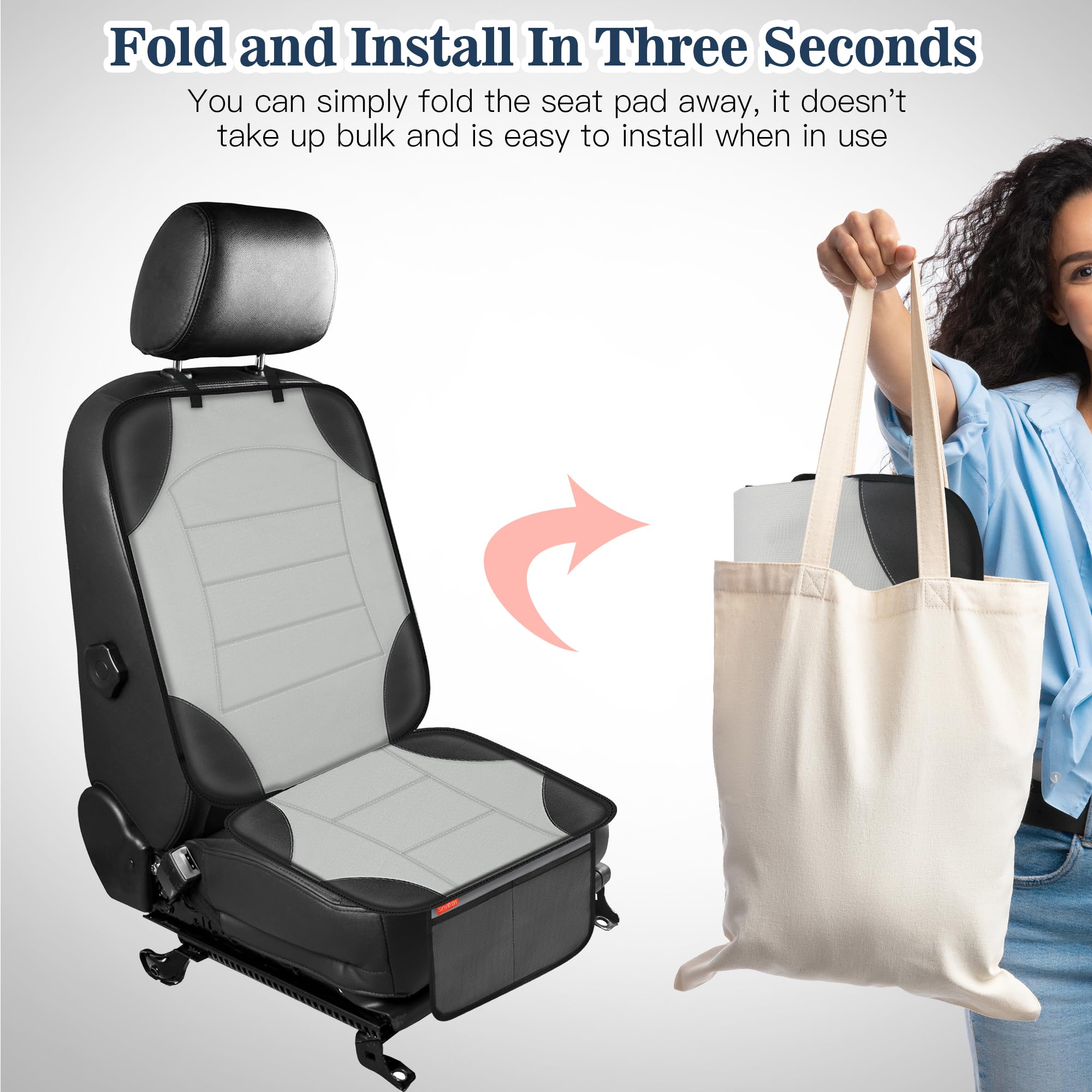 Sinvitron car seat protector mesh-pockets provide easy access to small essentials.