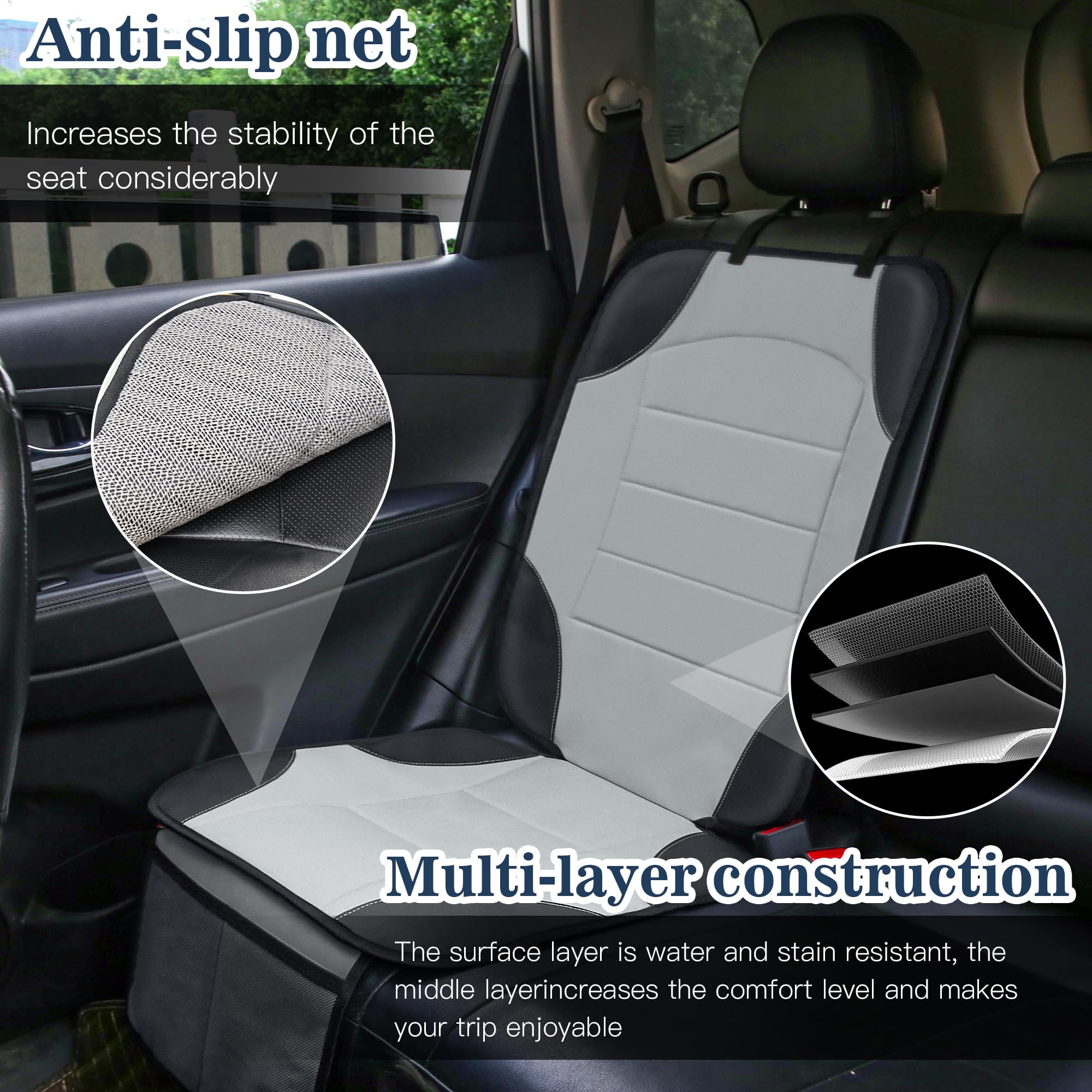Sinvitron car seat protector highlighting two mesh pockets for quick-access essentials