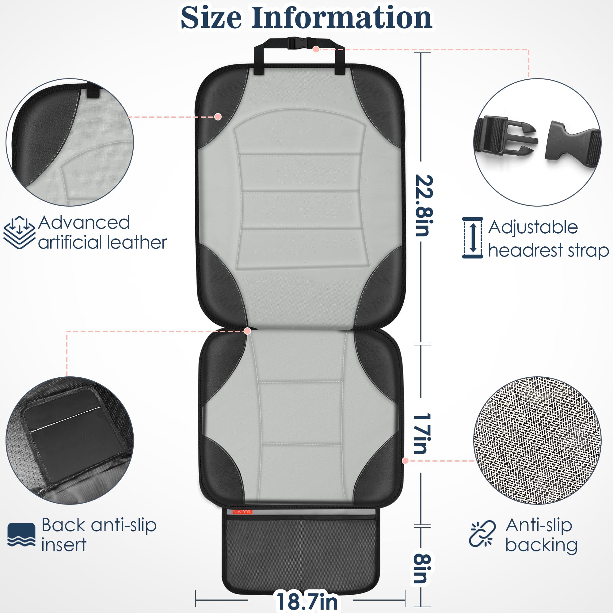 Sinvitron car seat protector non-slip-bottom keeps the cover in place during drives.