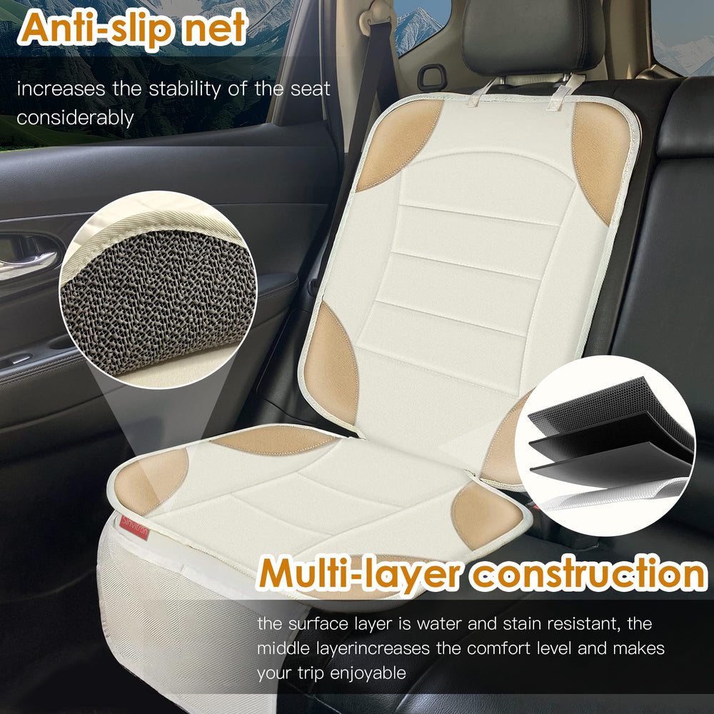 Sinvitron car seat protector seat close-up shows durable waterproof fabric.