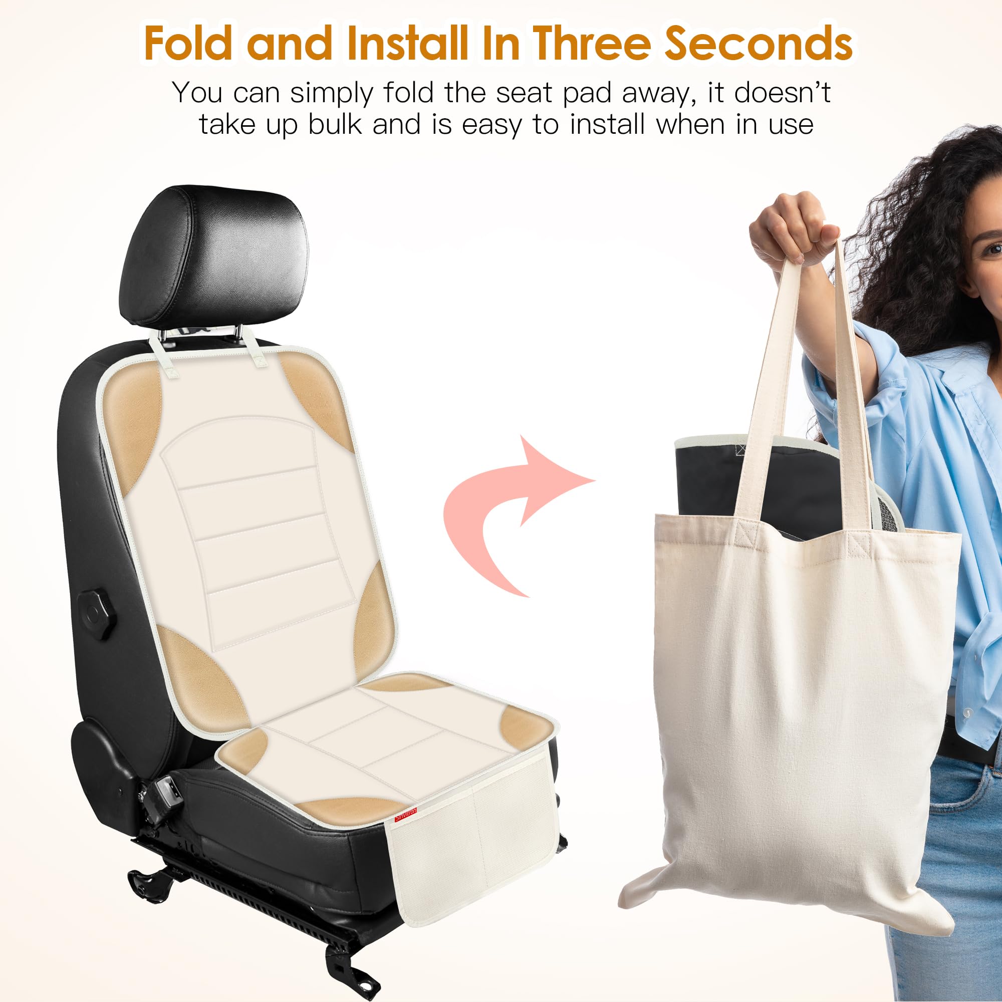Sinvitron car seat protector waterproof fabric cleans easily with a wipe.