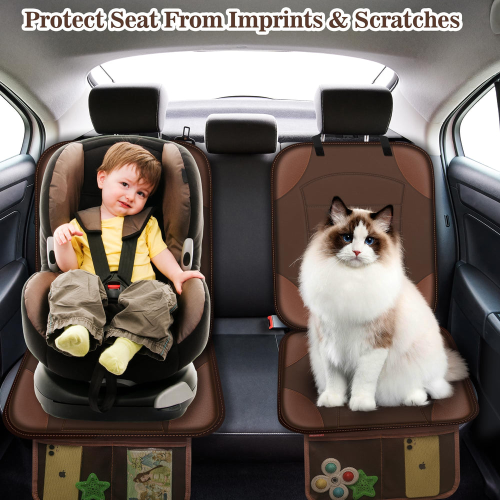 Sinvitron waterproof leather-mat brown seat cover keeps seats clean during messy family outings.