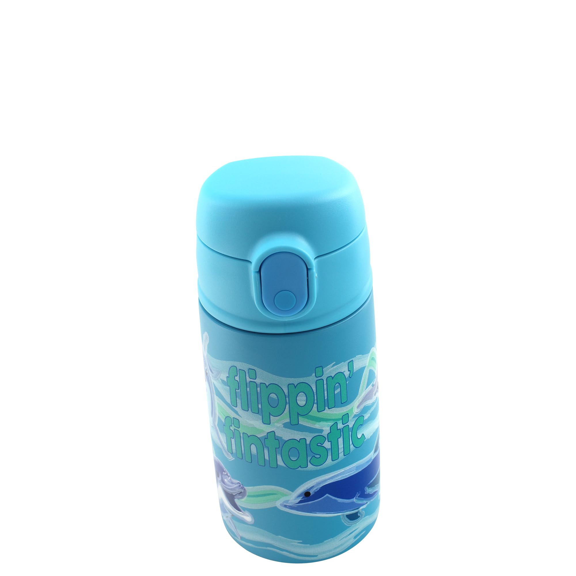 SIP WITH ME Sealife Dolphin bottle spill-safe lid helps minimize mess during travel.