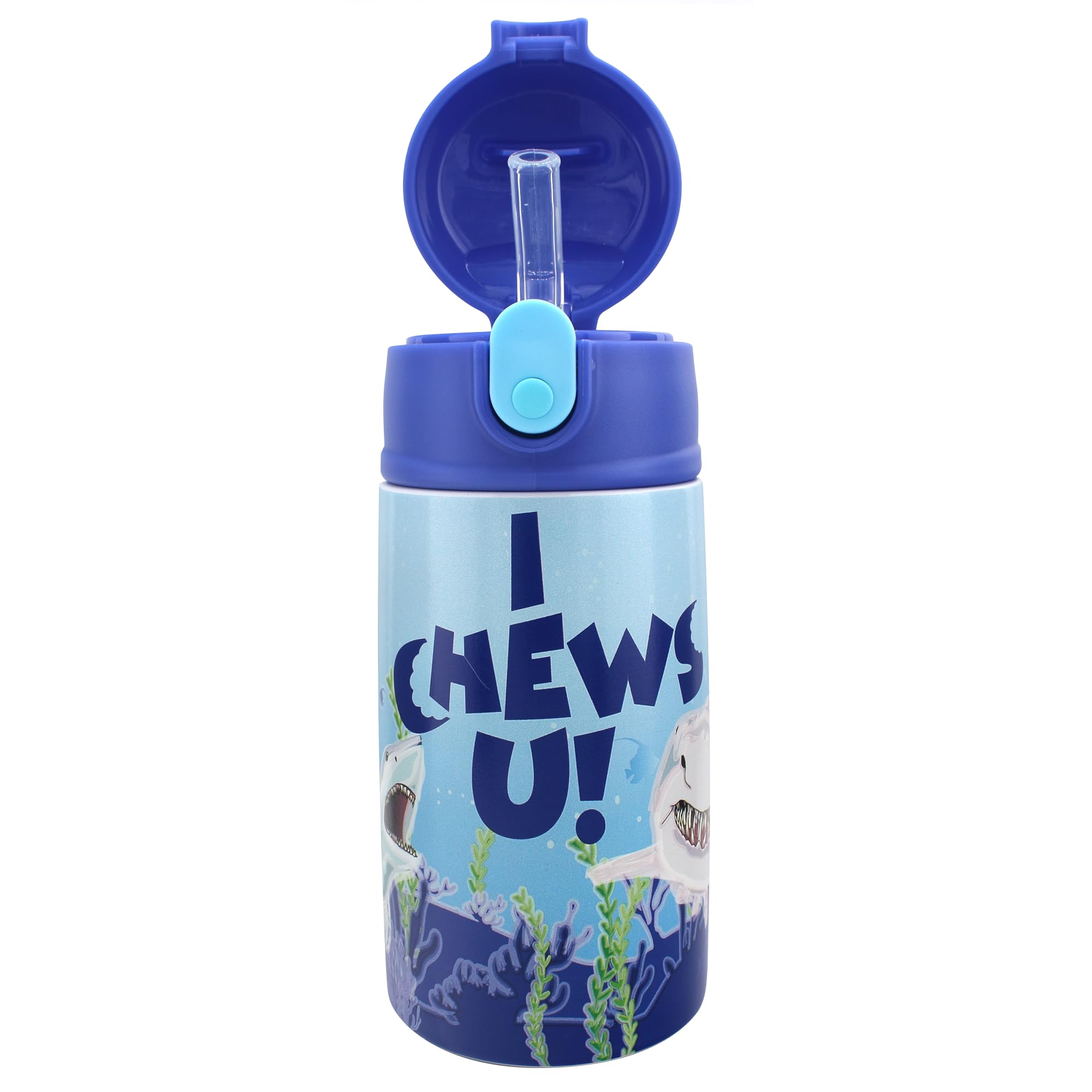 SIP WITH ME Sealife Shark bottle in a travel scene demonstrates spill-safe design.