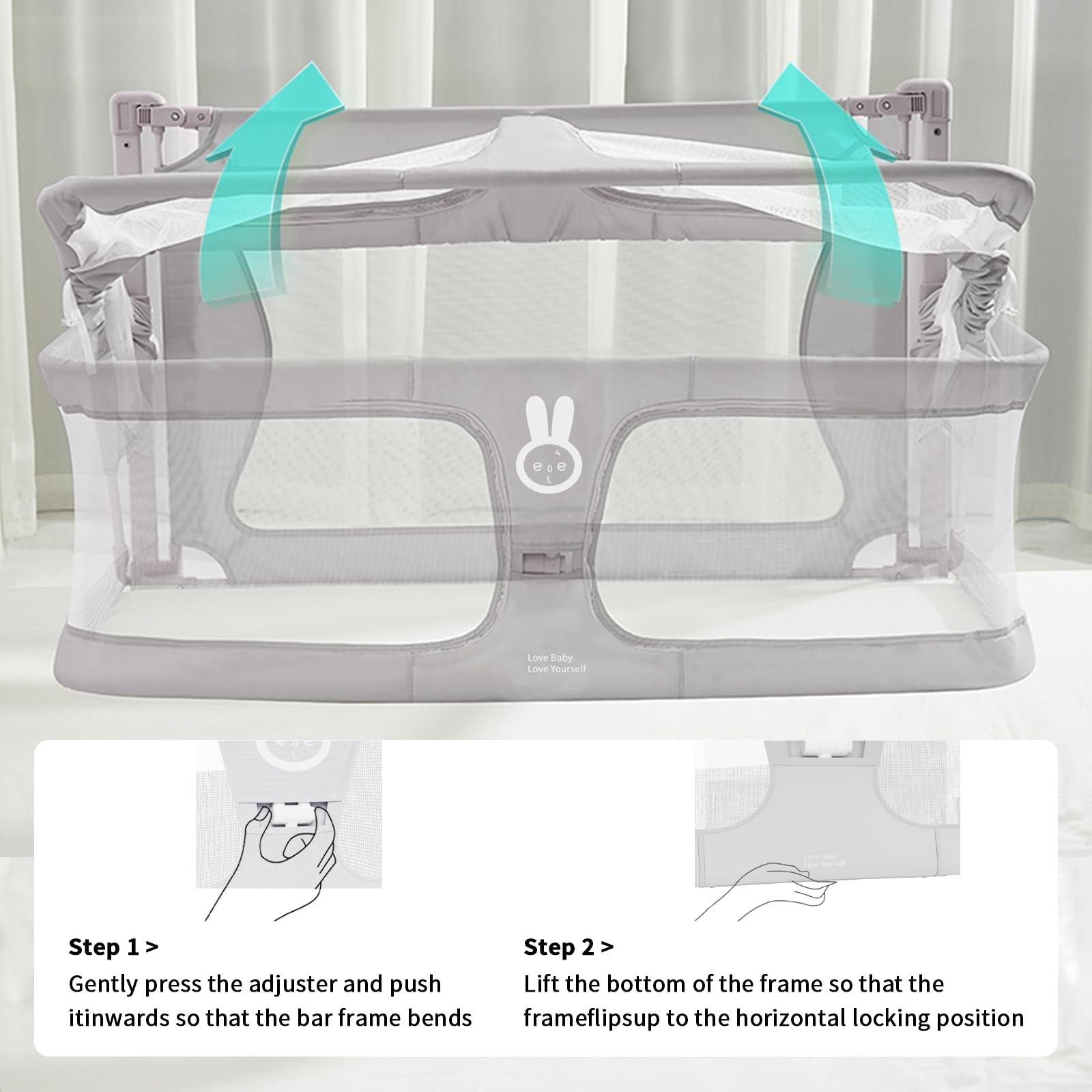 SISTINE Co Sleeper mesh-sides provide visibility and airflow for responsive baby checks.