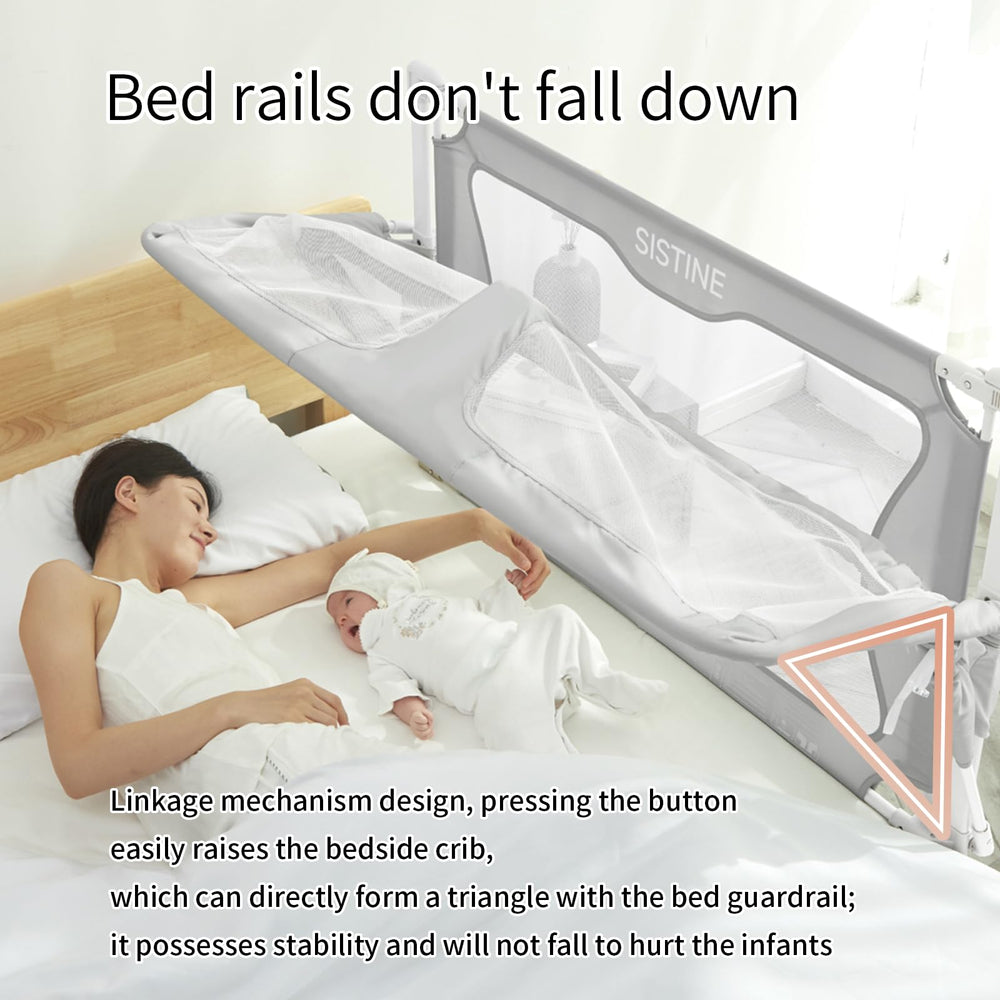 SISTINE Co Sleeper triangle-stabilization demonstrates secure attachment to the bed.