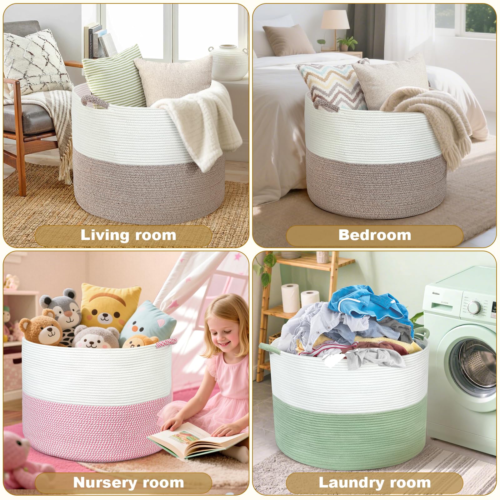 Sitanflex XXXXL 125L blanket basket in white/pink complements living room decor.