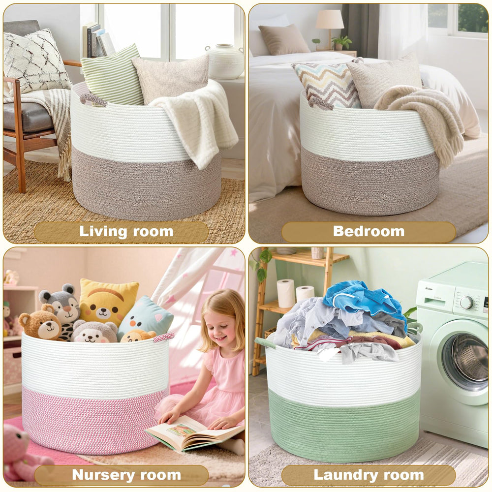 Sitanflex XXXXL 125L blanket basket in white/pink complements living room decor.