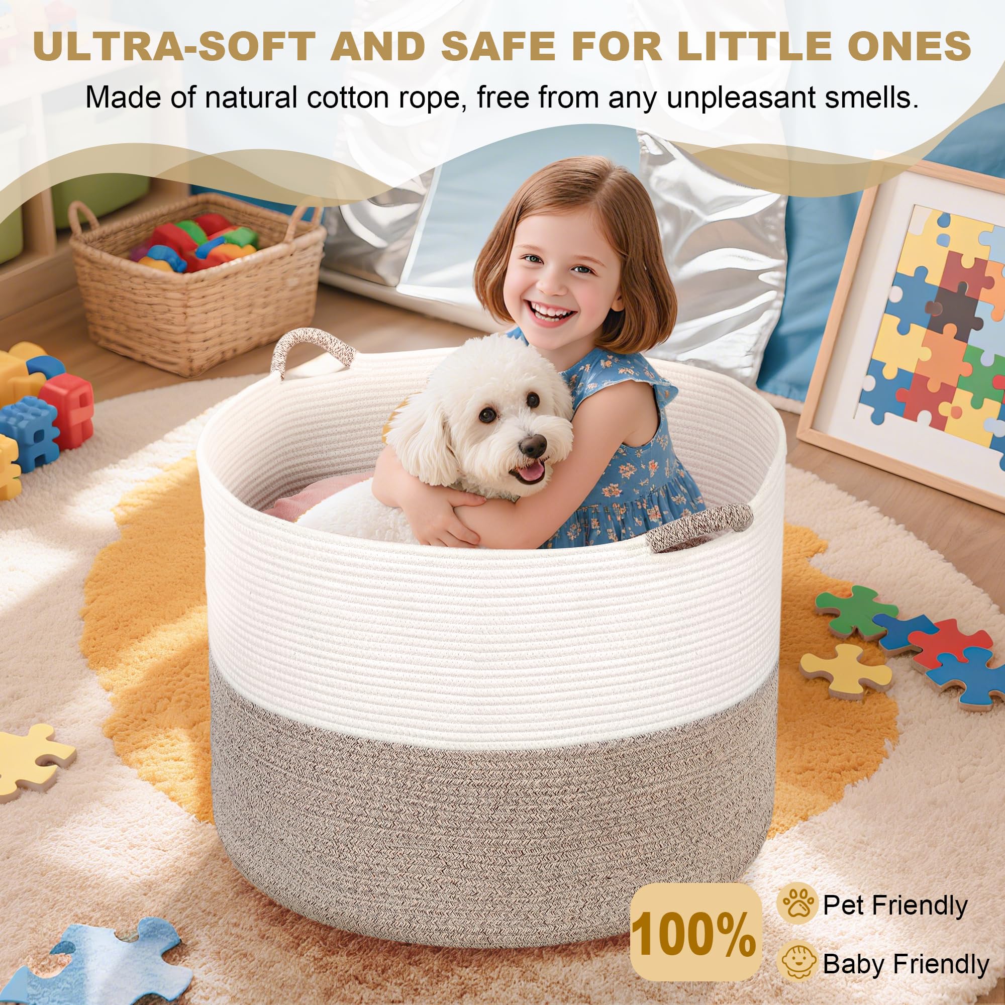 Sitianflex XXXXL 125L blanket basket styled for living room and nursery.